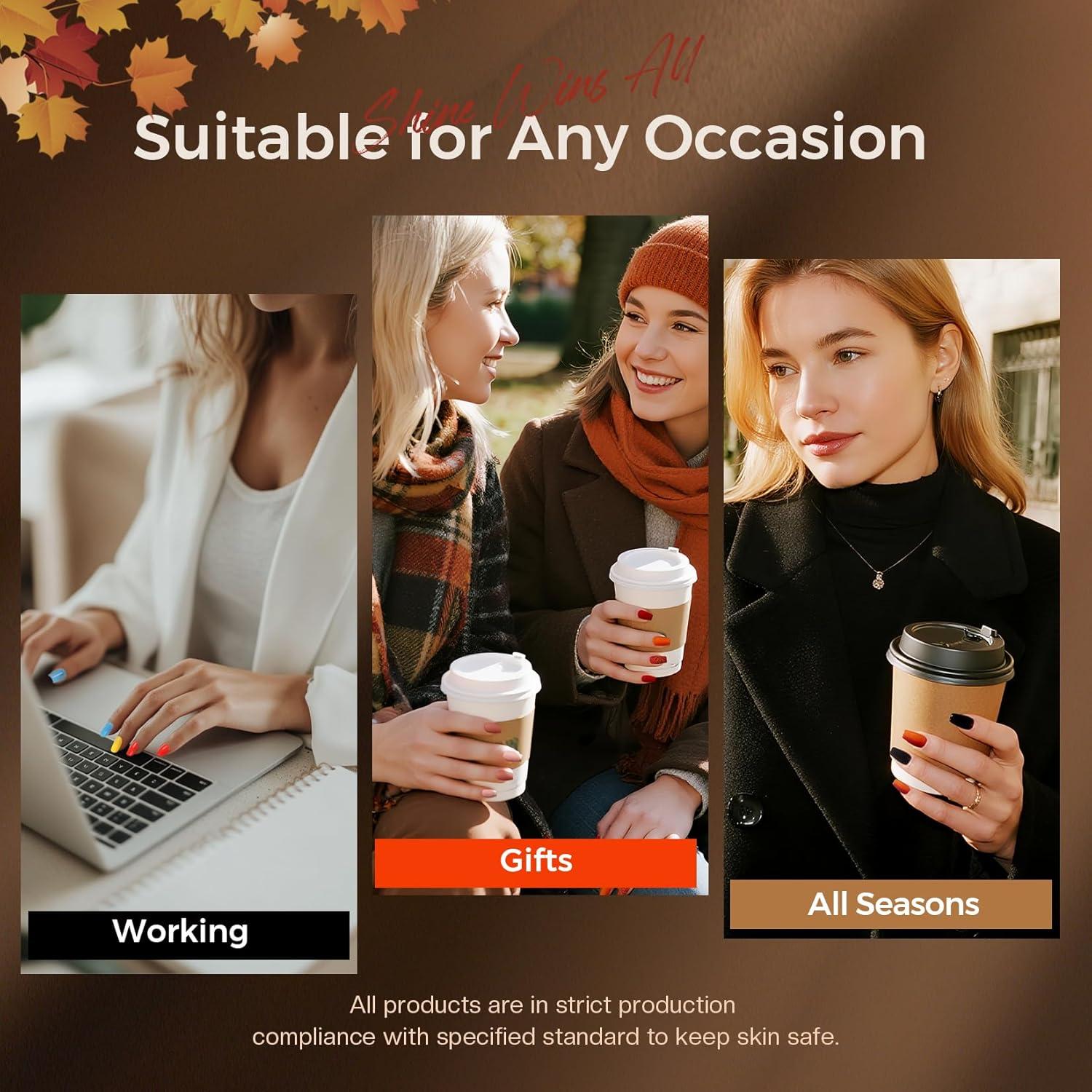 Morovan Fall Nail Polish Set: Dark Brown Burnt Orange Chocolate Mocha Mousse Coffee 2025 Fingernail Polish Kit Glitter Autumn Winter Tan Nude Air Quick Dry Regular Home DIY Manicurist Women Girls Gift