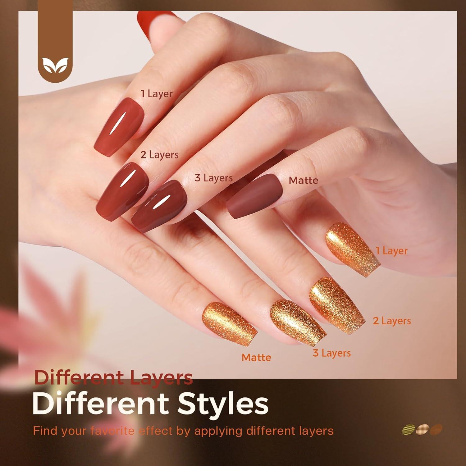 Morovan Fall Nail Polish Set: Dark Brown Burnt Orange Chocolate Mocha Mousse Coffee 2025 Fingernail Polish Kit Glitter Autumn Winter Tan Nude Air Quick Dry Regular Home DIY Manicurist Women Girls Gift