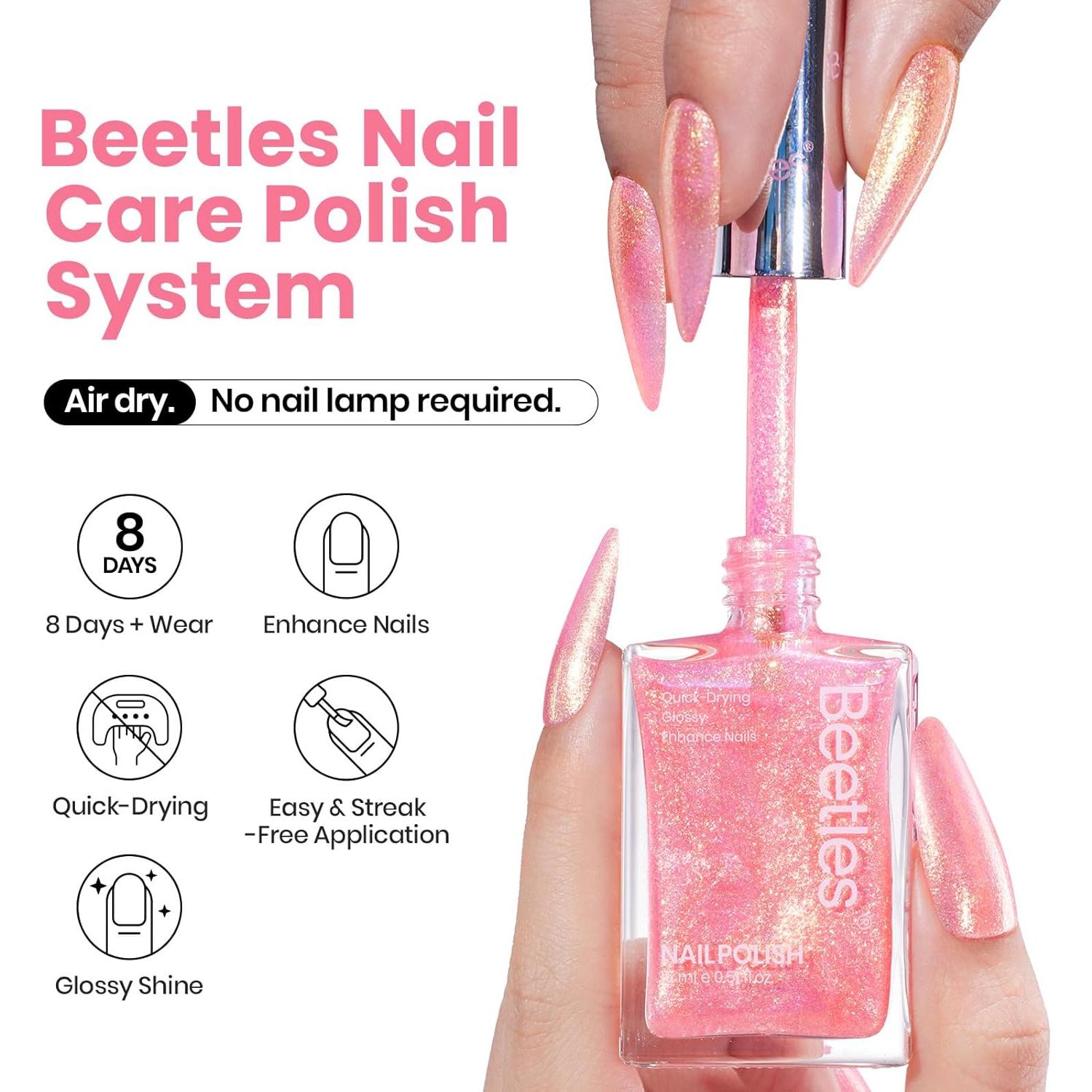 Esmalte de Uñas Rosa Beetles 15ml Secado Rápido Brillo Dorado