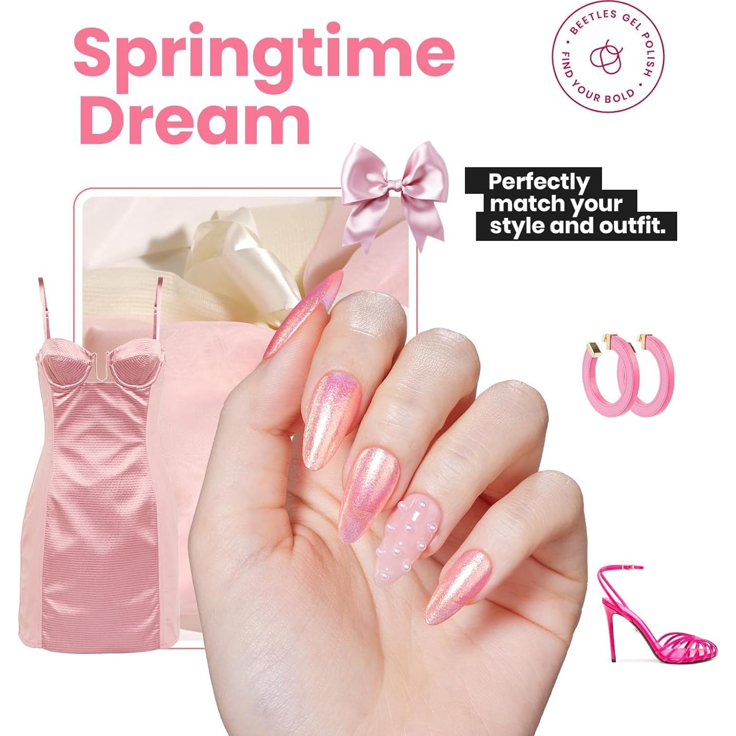 Esmalte de Uñas Rosa Beetles 15ml Secado Rápido Brillo Dorado