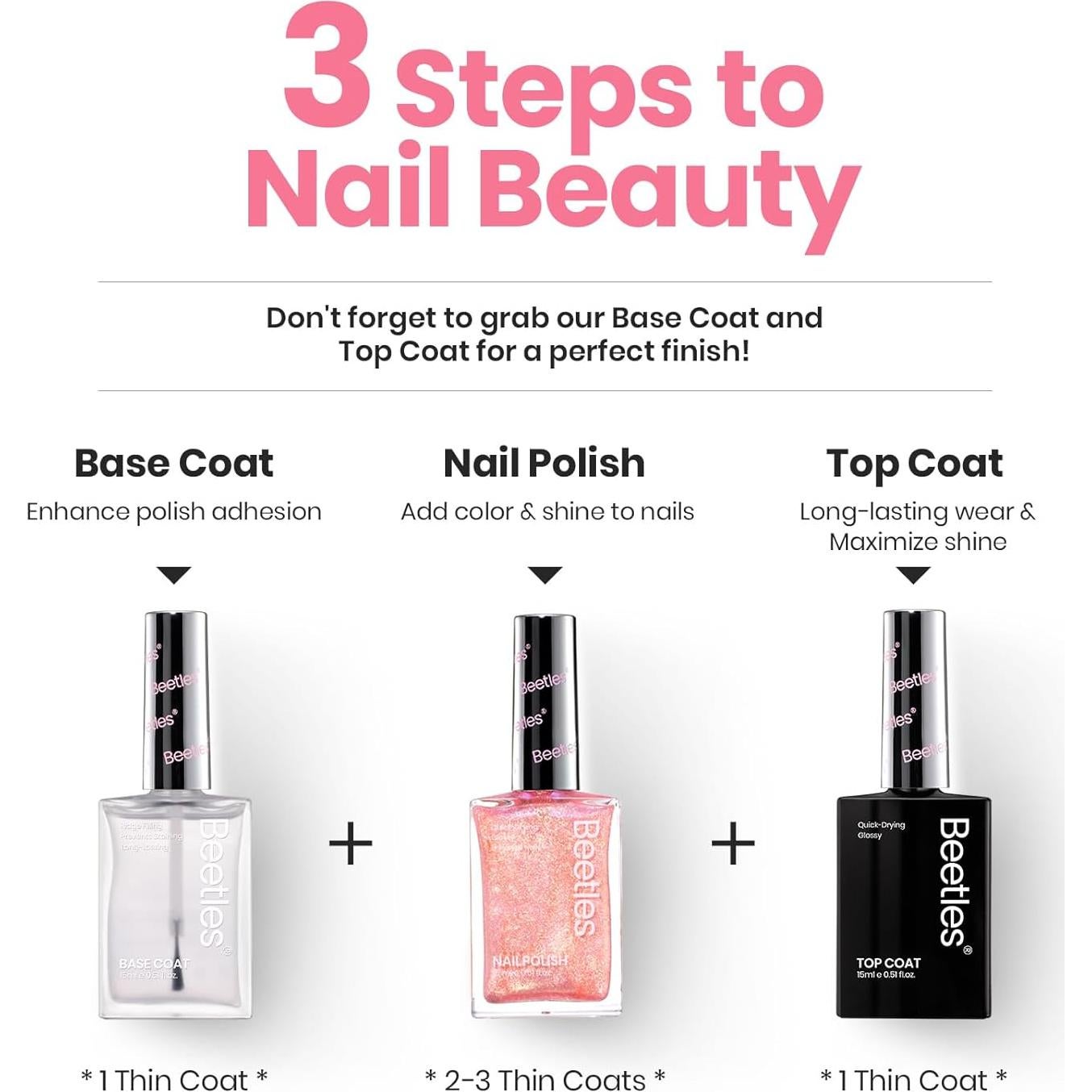 Esmalte de Uñas Rosa Beetles 15ml Secado Rápido Brillo Dorado