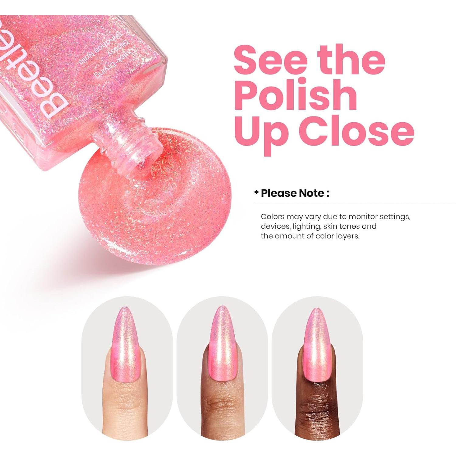 Esmalte de Uñas Rosa Beetles 15ml Secado Rápido Brillo Dorado