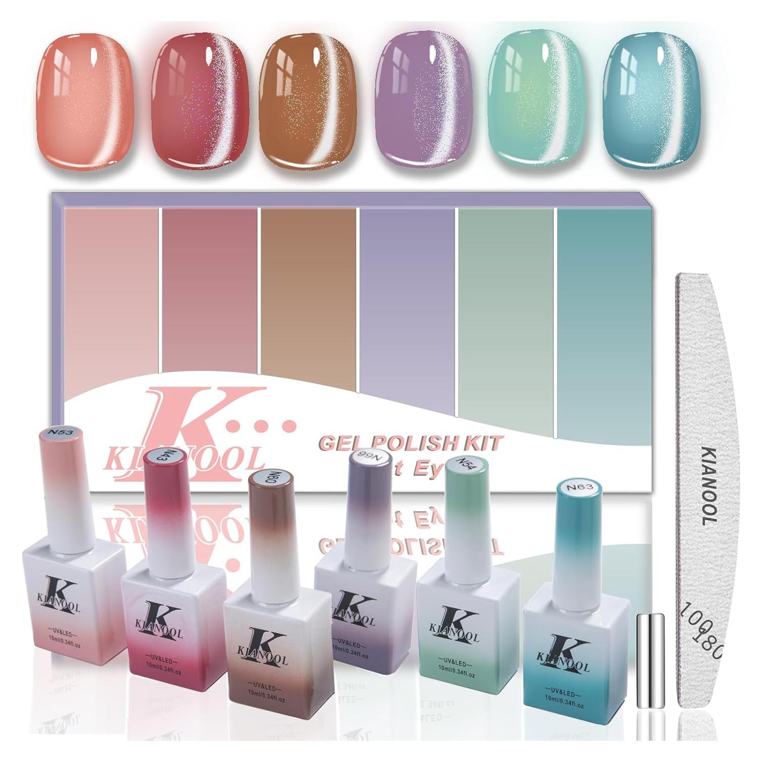 Set de Esmalte de Uñas en Gel KIANOOL Ojo de Gato 6 Piezas 10ML