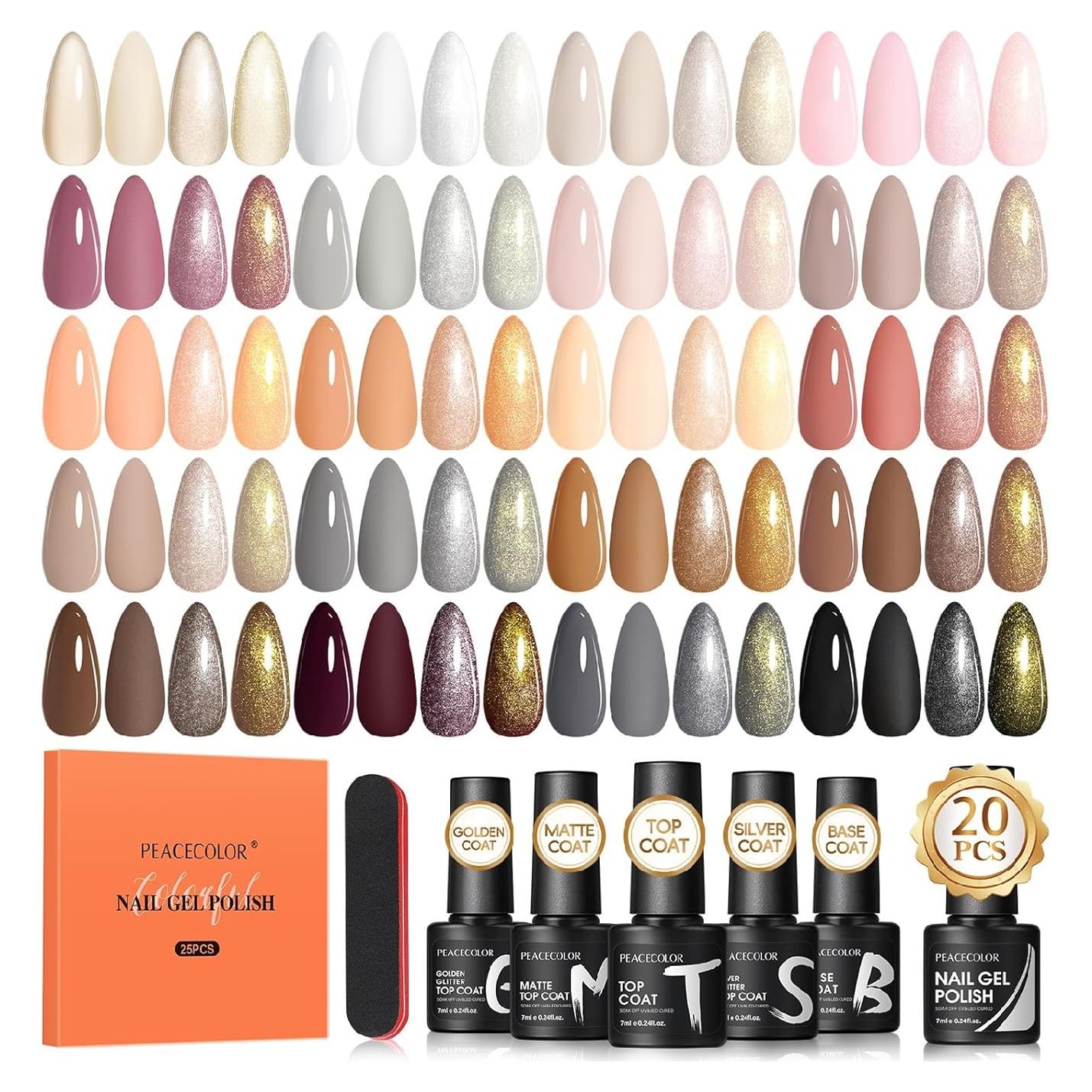 Kit de Esmalte de Uñas en Gel PEACECOLOR 26 Pcs 20 Colores Otoño
