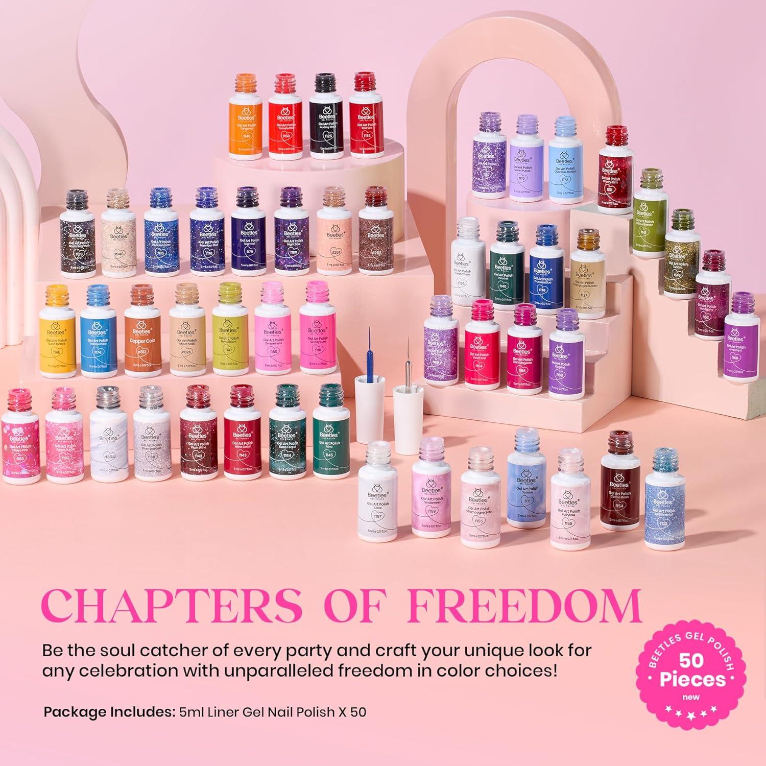 Set de Esmalte de Uñas Gel Liner 50 Colores Beetles