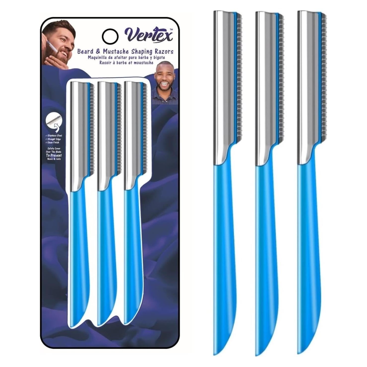 Cuchilla Recta de Afeitado Vertex para Barba y Bigote - Acero Inoxidable