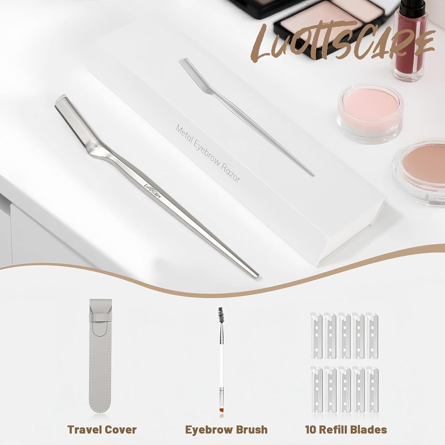 Rasuradora de Cejas LuottsCare con 10 Cuchillas y Funda