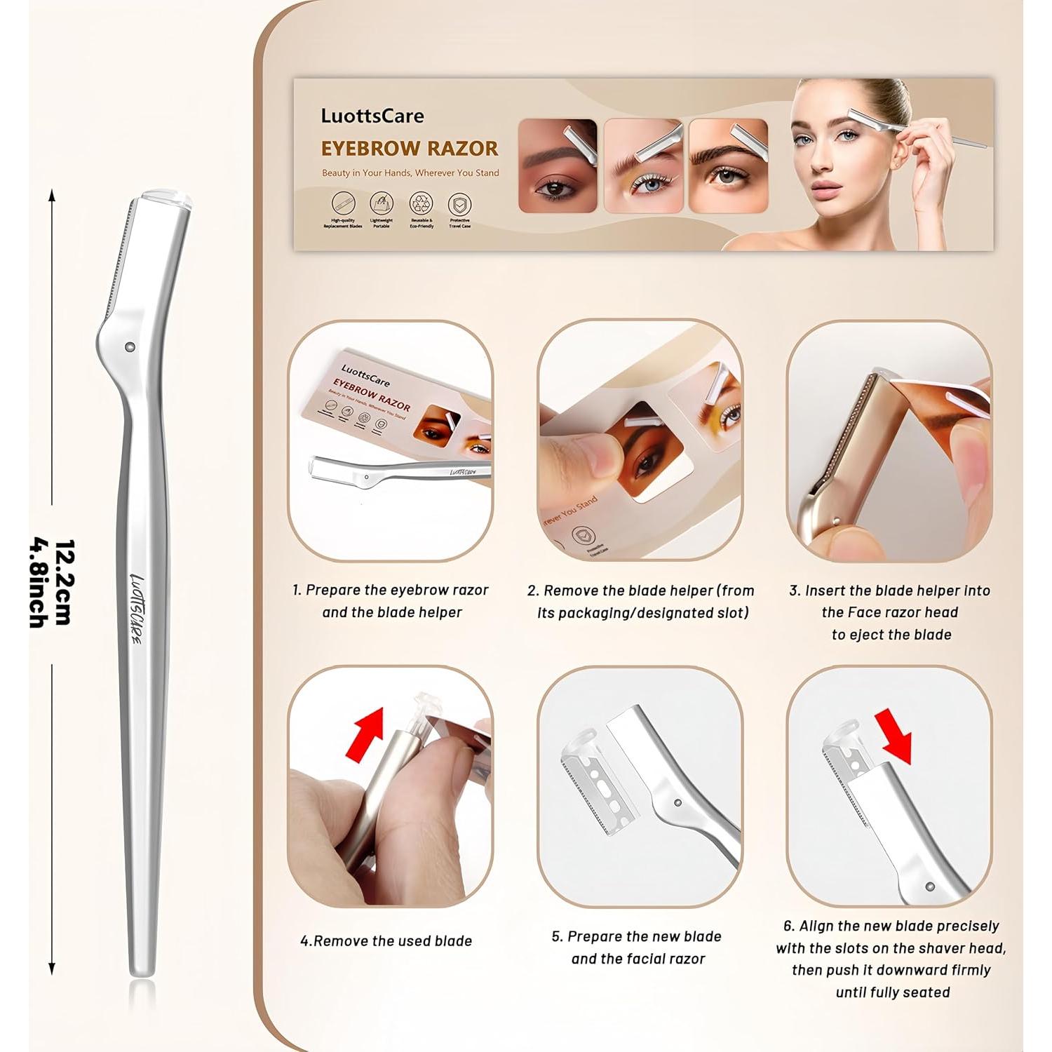 Rasuradora de Cejas LuottsCare con 10 Cuchillas y Funda