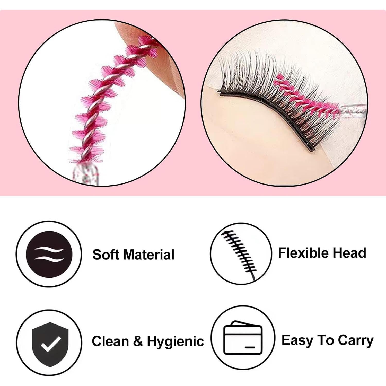 Cepillos de Pestañas Desechables CORCONESS 50 Pcs Rosa