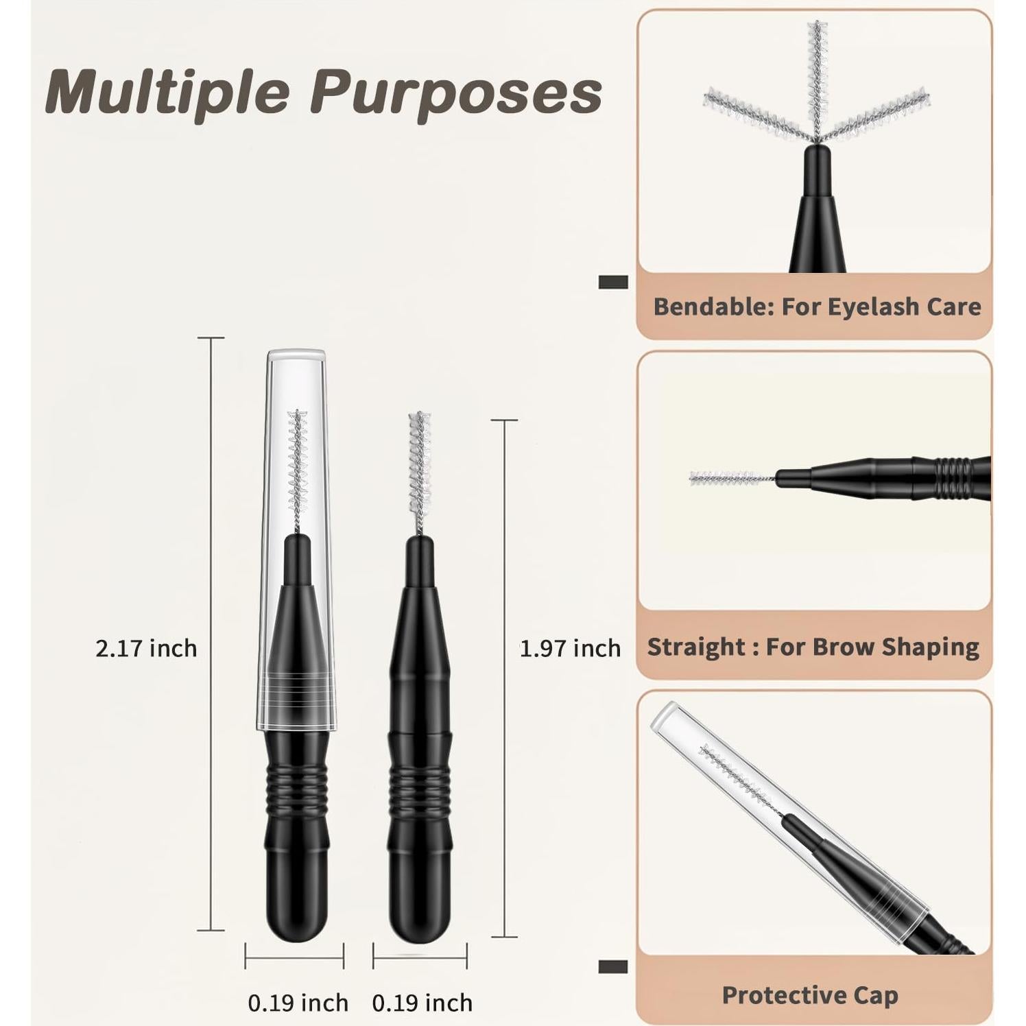 20 Cepillos Micro Spoolie para Cejas y Pestañas DWNDN Negro