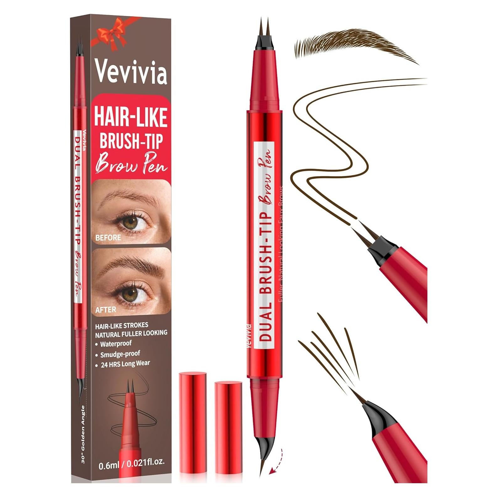 Lápiz de Cejas Vevivia Marrón Oscuro - Doble Cepillo y Curvado