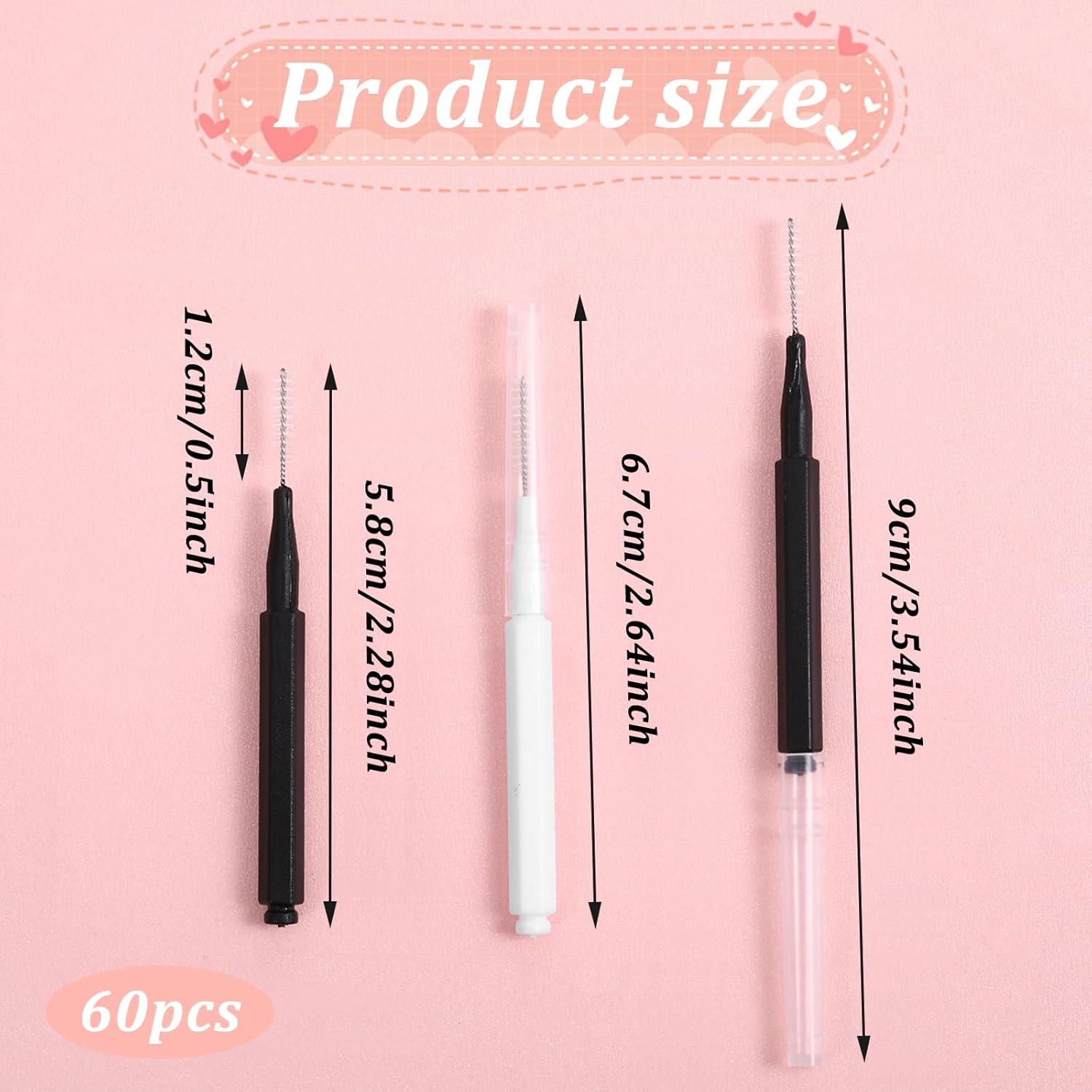 60 Cepillos Micro para Cejas Trinkrittey con Tapa - Negro y Blanco