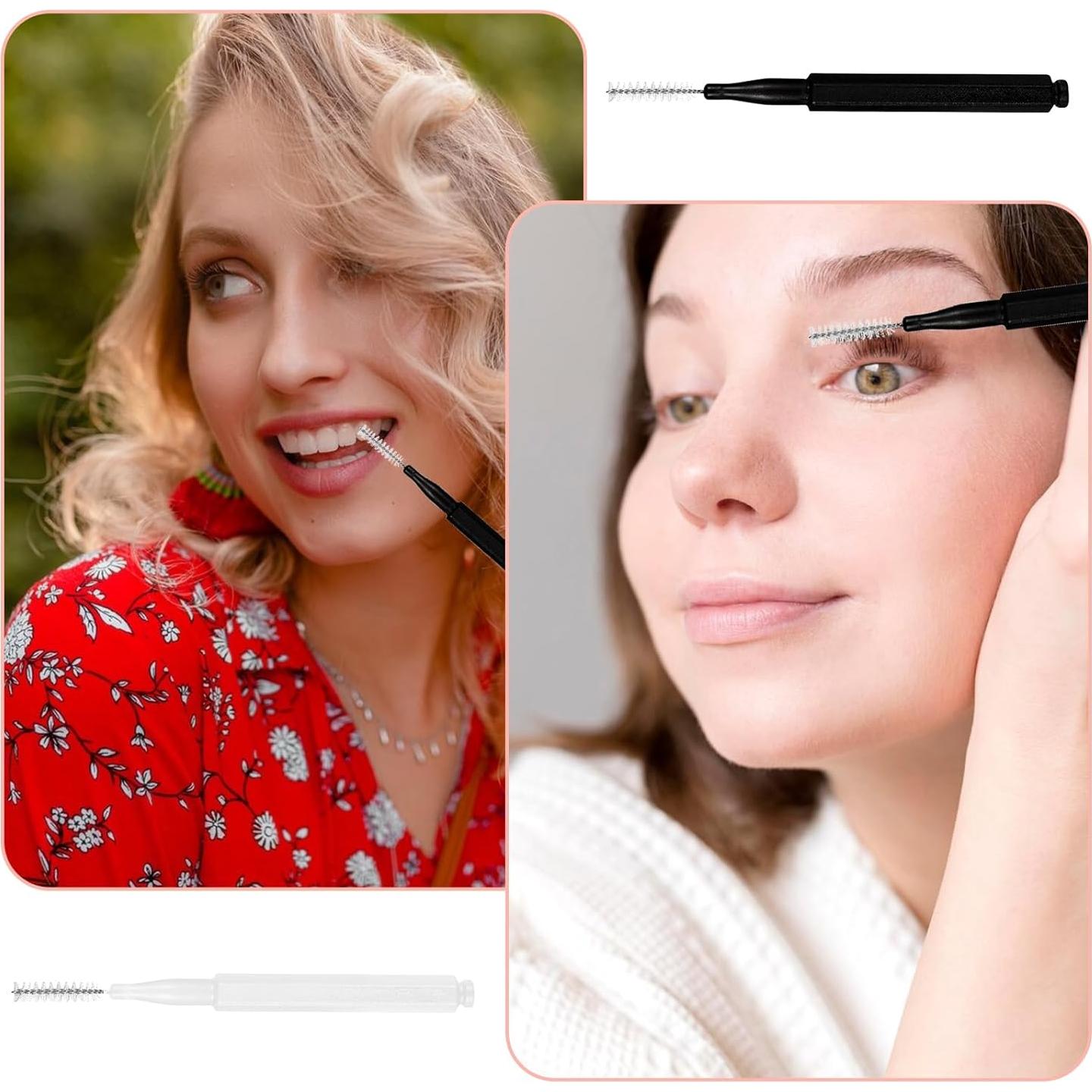 60 Cepillos Micro para Cejas Trinkrittey con Tapa - Negro y Blanco