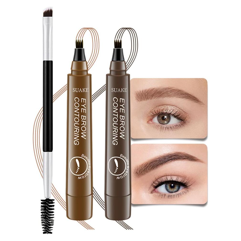 Lápiz de Cejas Impermeable Kaely 2 Pcs Marrón Claro y Oscuro