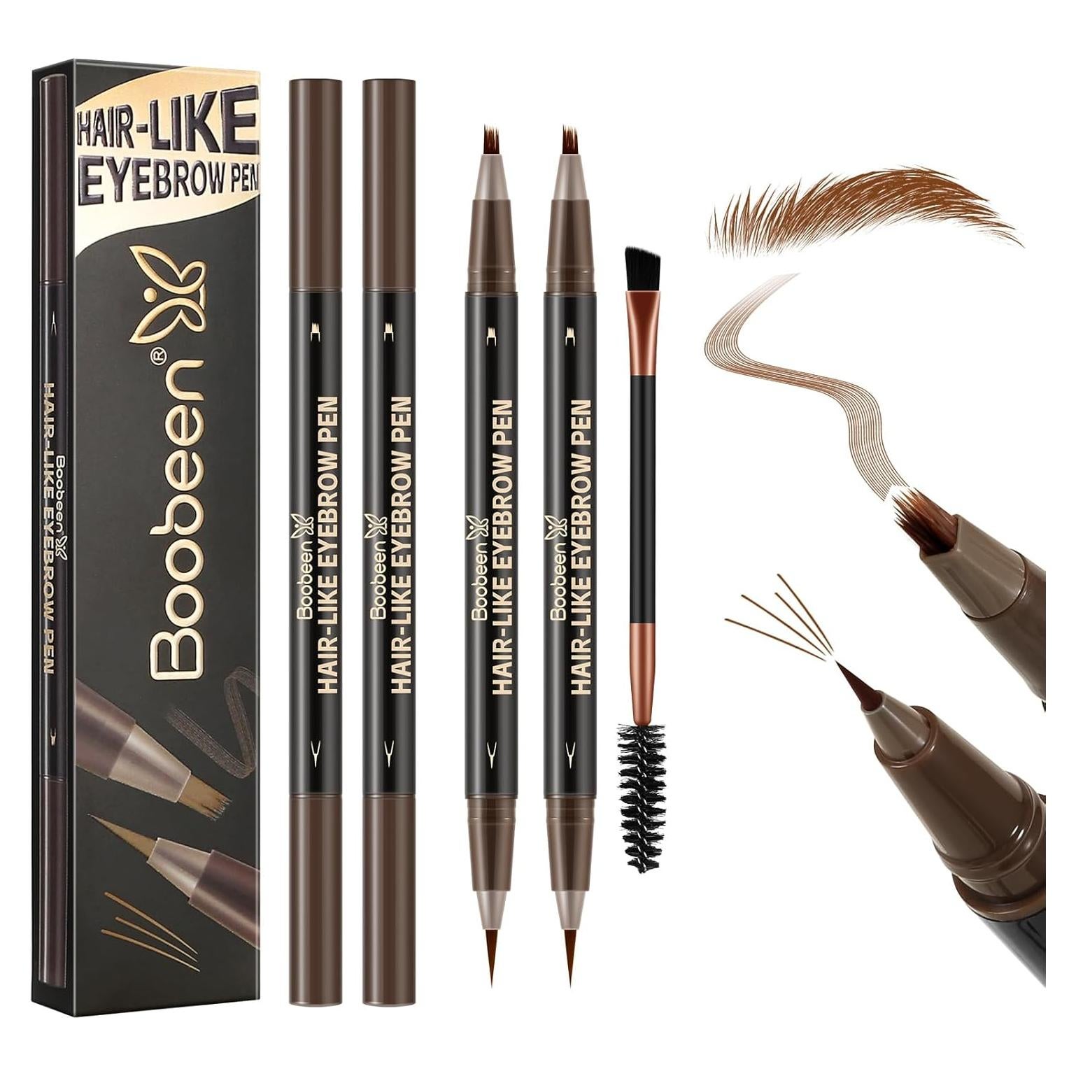 Set de Lápiz de Cejas Impermeable Boobeen - 3 Piezas Marrón Oscuro