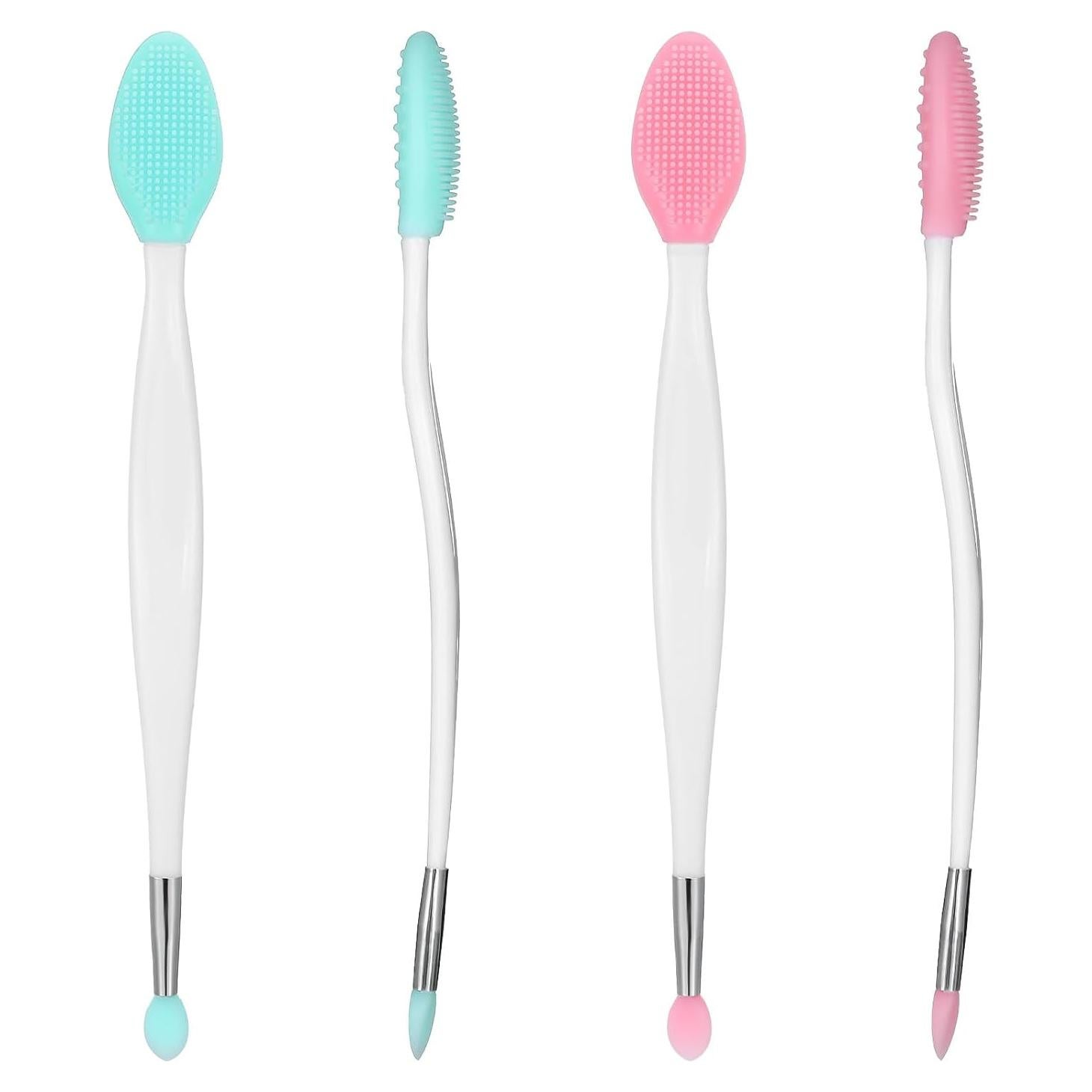 2 PCS Lip Scrub Brush, Dual-Ended Lip Exfoliator Brush, 3-in-1 Silicone Lip Scrubber Tool for ​smoother Bright Fuller Lips Appearance