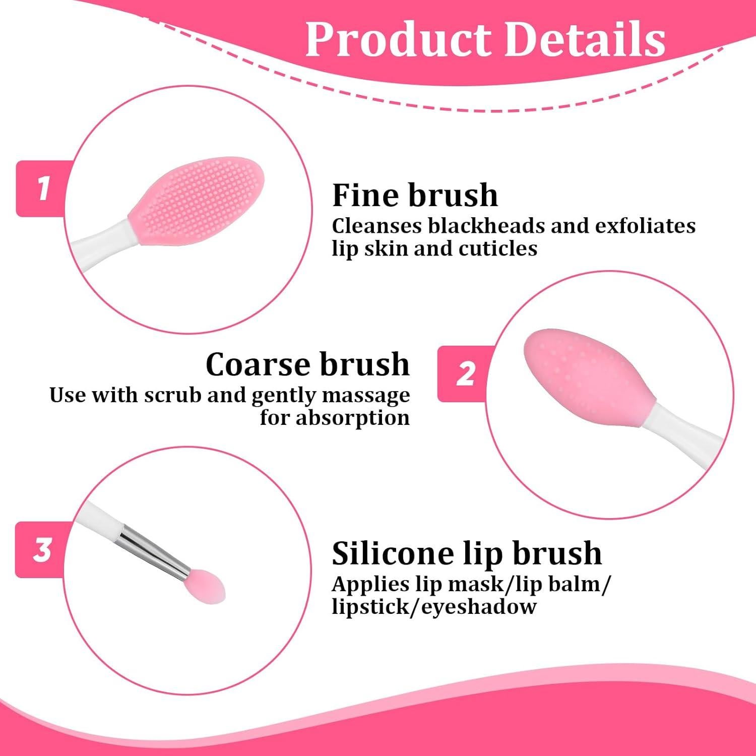 2 PCS Lip Scrub Brush, Dual-Ended Lip Exfoliator Brush, 3-in-1 Silicone Lip Scrubber Tool for ​smoother Bright Fuller Lips Appearance