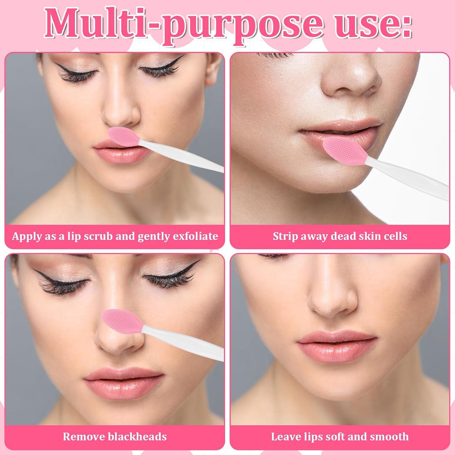 2 PCS Lip Scrub Brush, Dual-Ended Lip Exfoliator Brush, 3-in-1 Silicone Lip Scrubber Tool for ​smoother Bright Fuller Lips Appearance