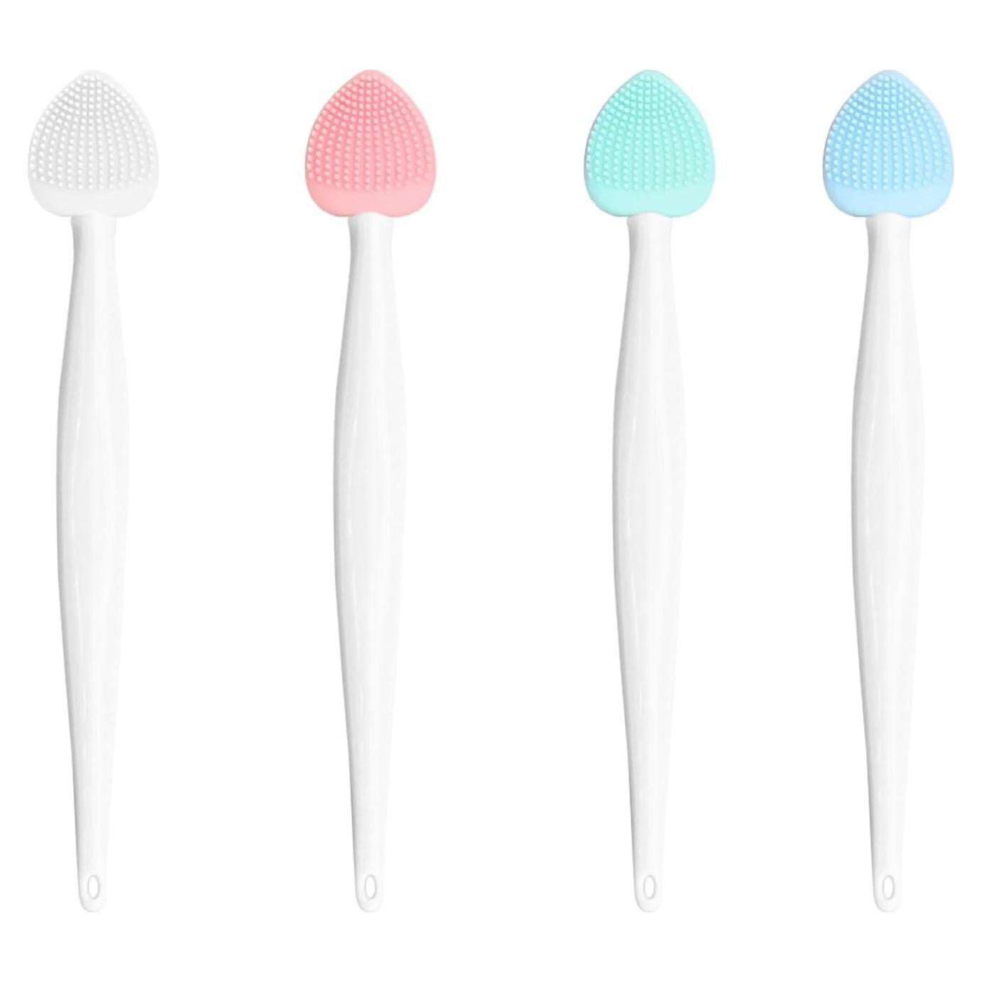 4pcs Silicone Lip Scrub Brush, Double-Sided Lip Exfoliator for Women & Men, Lip Cleaning Tool for Dead Skin Removal, Mini Portable Lip Scrubber for Smoother Lips, Pink, Green, Red & White