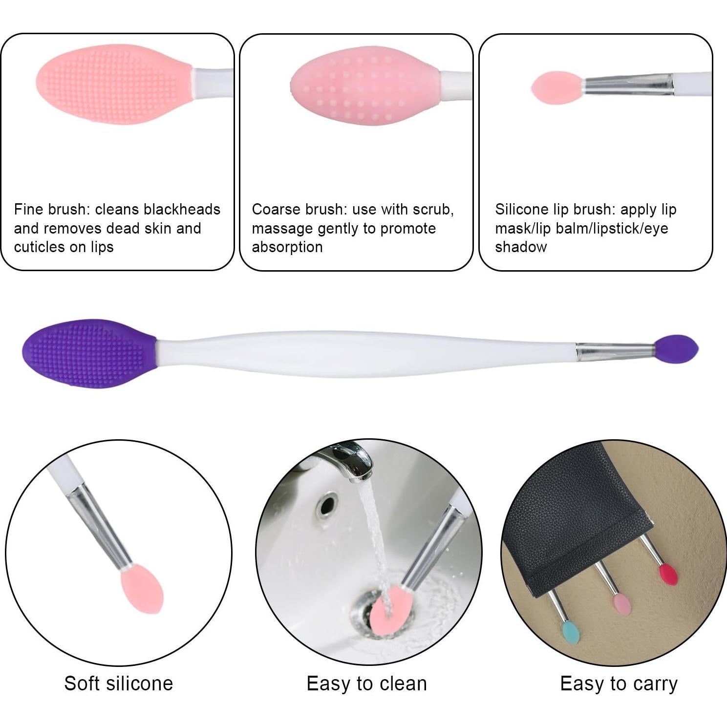 5 Cepillos Exfoliantes de Labios Silicona BOXOB 17x1.9cm