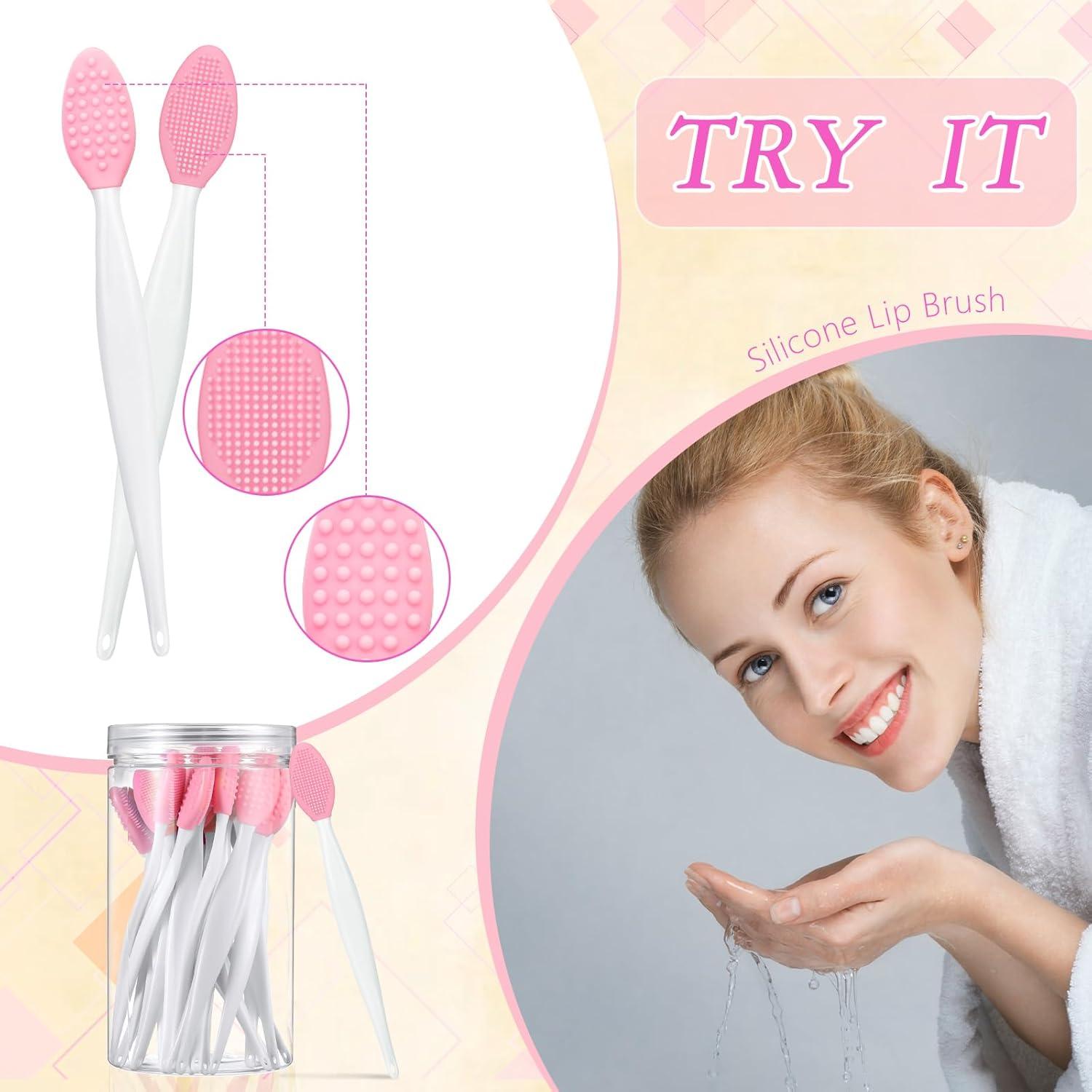 30 Cepillos Exfoliantes de Labios Patelai de Silicona Rosa