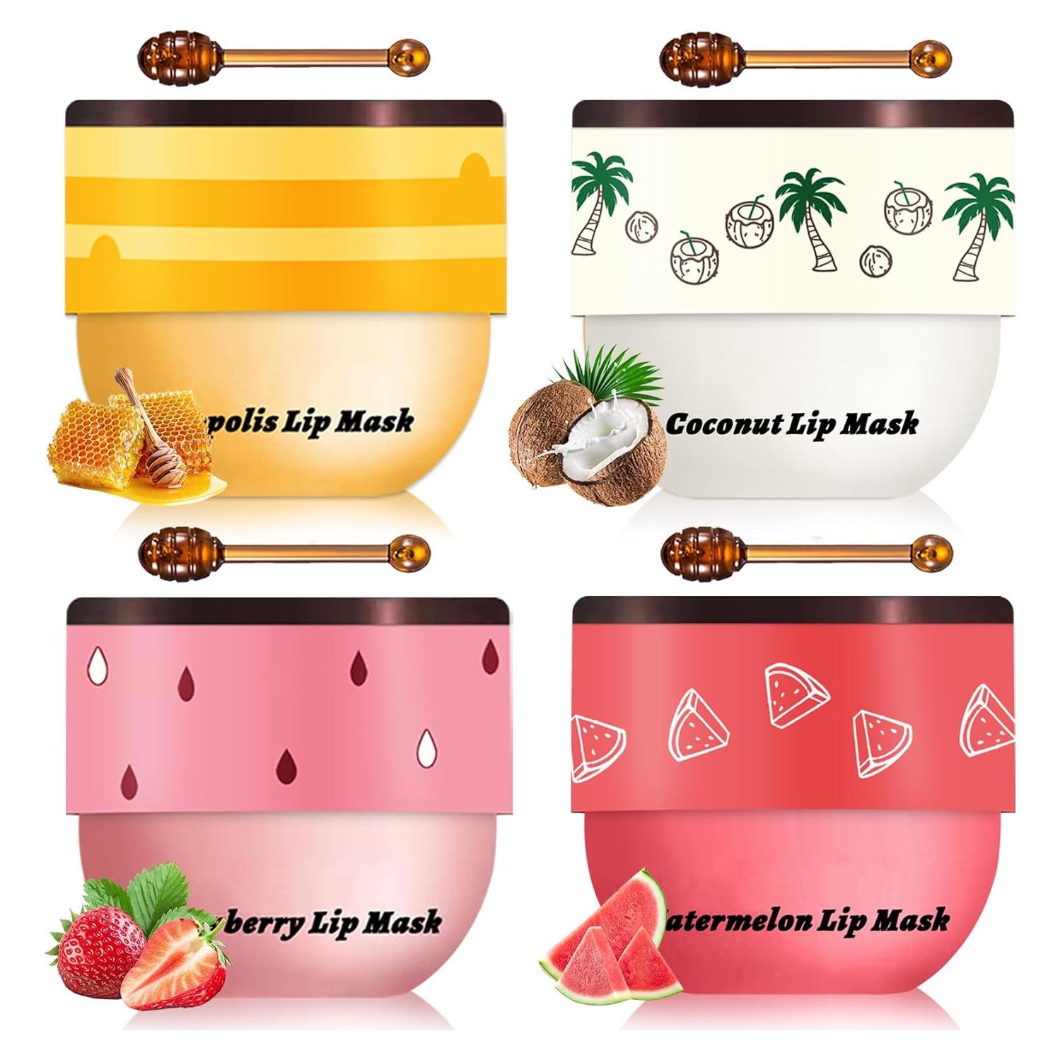 Bálsamo Labial Hidratante LZXLUKGIR 4PCS Miel Fresa Coco Sandía