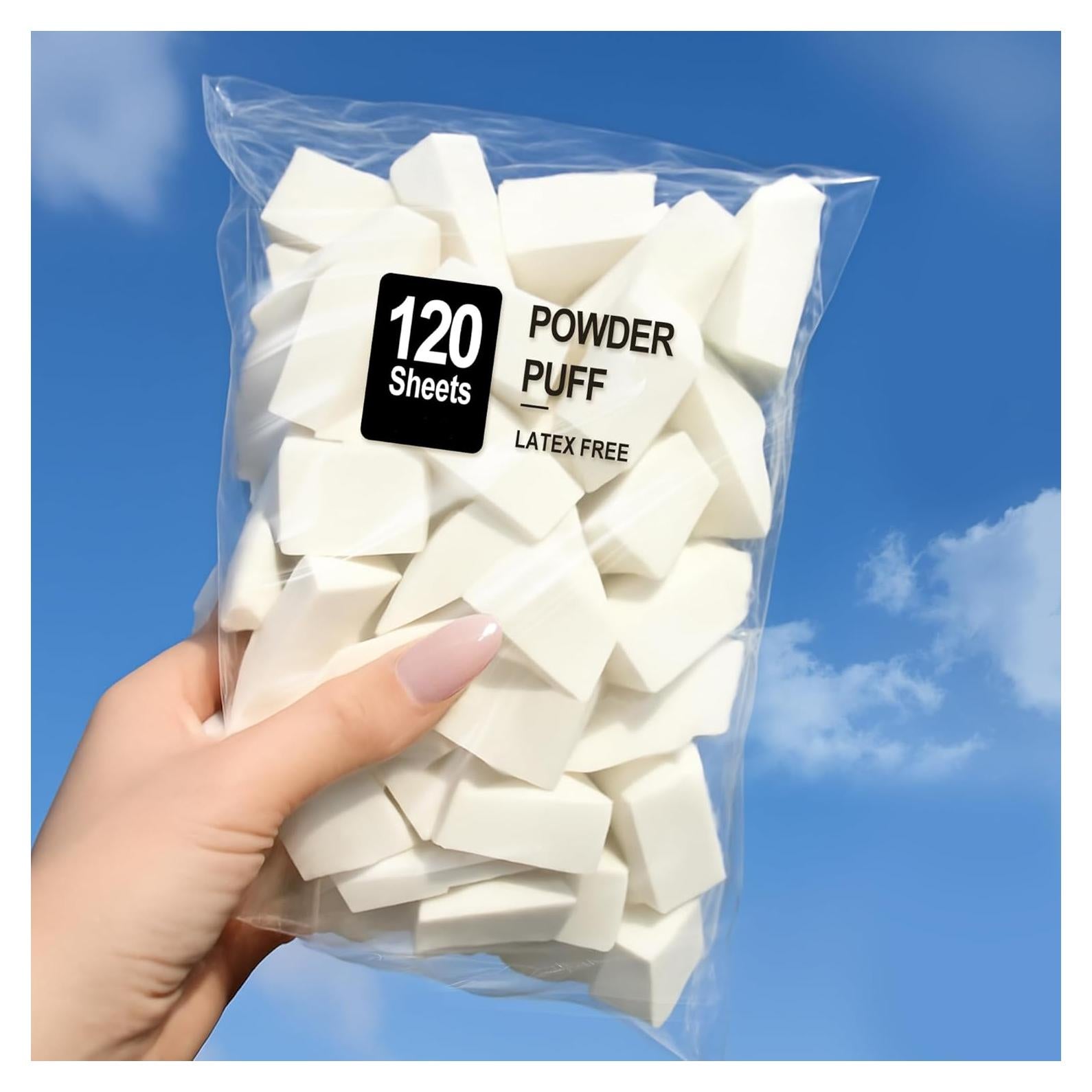 120 Esponjas de Maquillaje Triángulo LILAC - Desechables Blancas