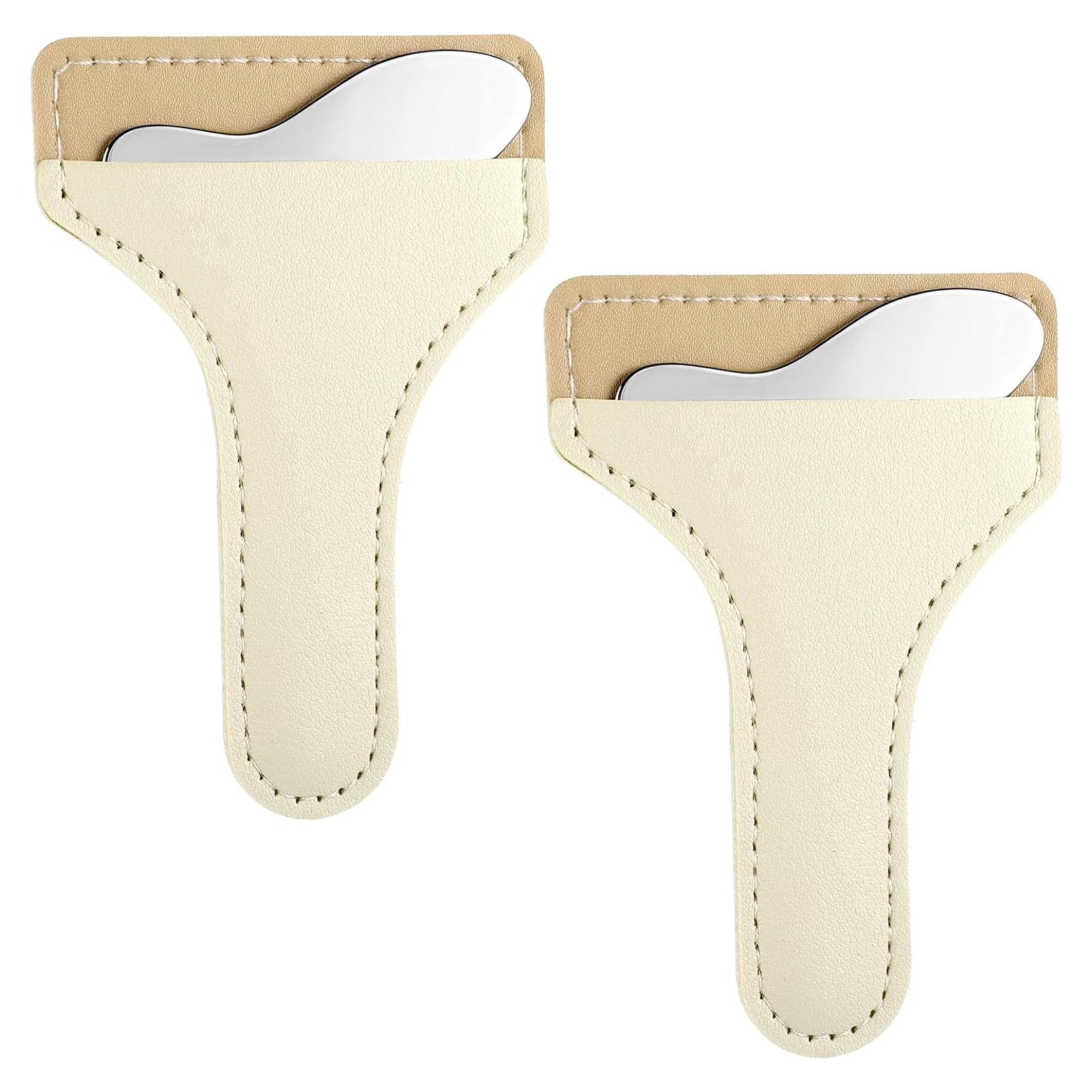 2Pcs Stainless Steel Eyeliner Stencil, Eyeliner Aid Includes 2pcs PU Leather Case, Eyelash Eyeshadow Lipstick Applicator Guide Tool, Multi-functional Eye Makeup Tool