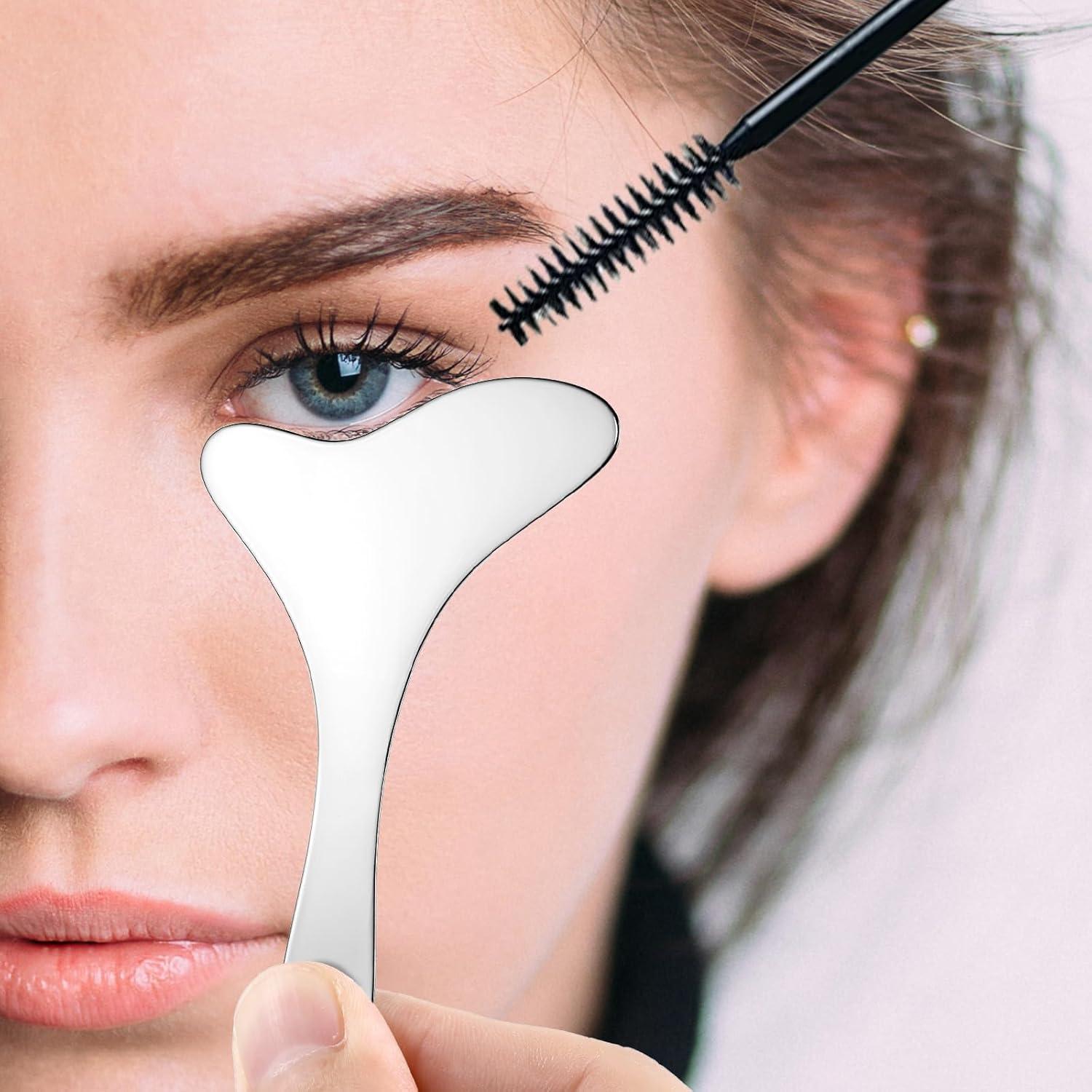 2Pcs Stainless Steel Eyeliner Stencil, Eyeliner Aid Includes 2pcs PU Leather Case, Eyelash Eyeshadow Lipstick Applicator Guide Tool, Multi-functional Eye Makeup Tool