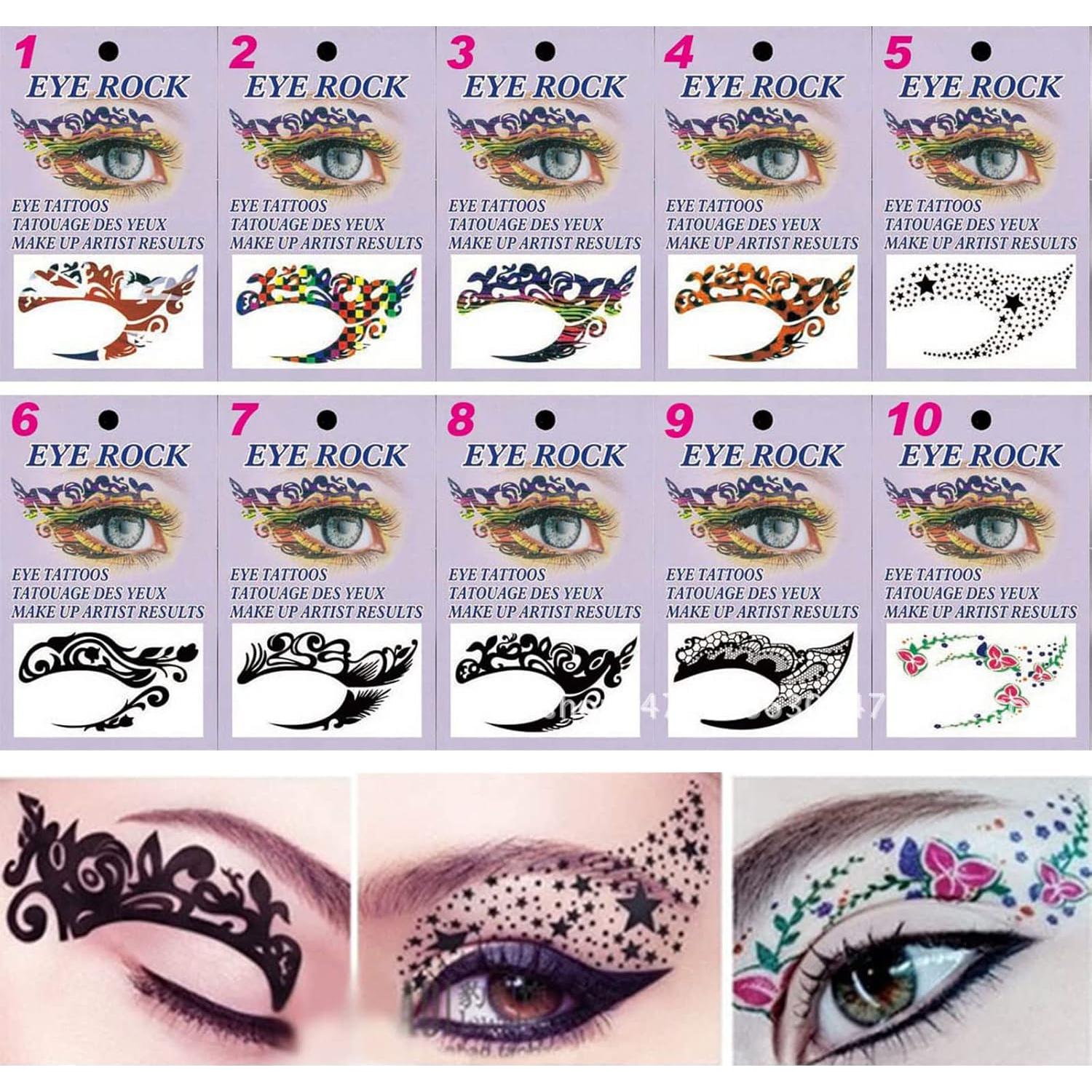 Pegatinas de Tatuaje para Ojos ASVNRES - 10 Pares Coloridos
