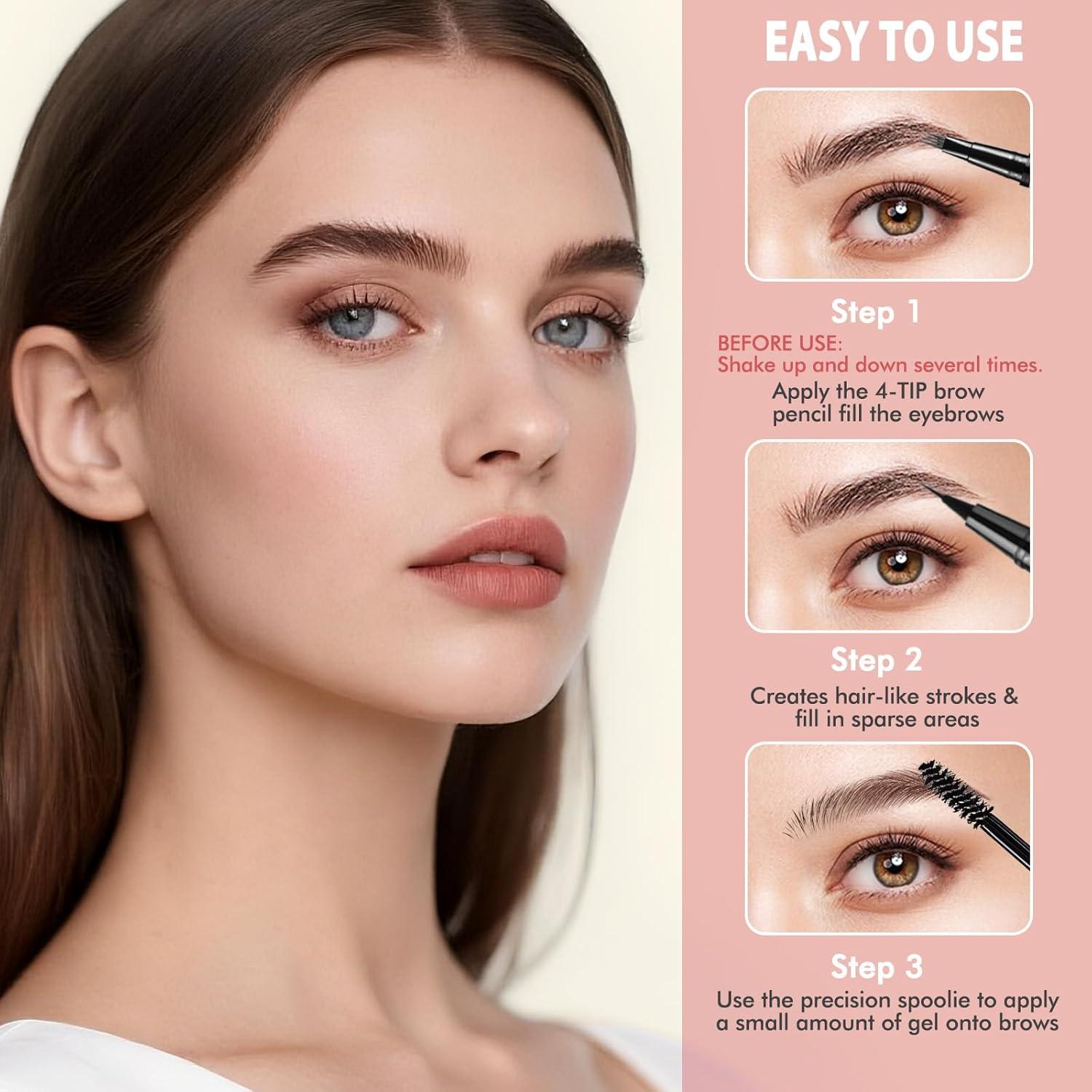 Kit de Maquillaje de Cejas LAVONE - Lápiz, Gel, Delineador, Brocha