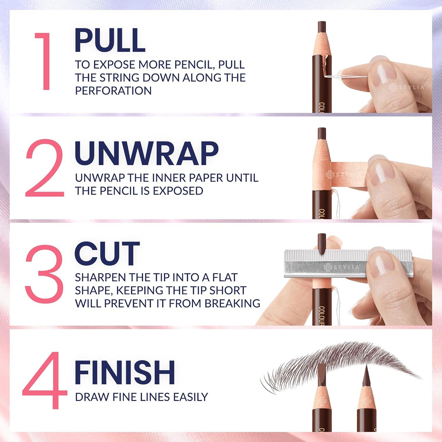 Lápices de Cejas Impermeables Stylia - 12PC Negro