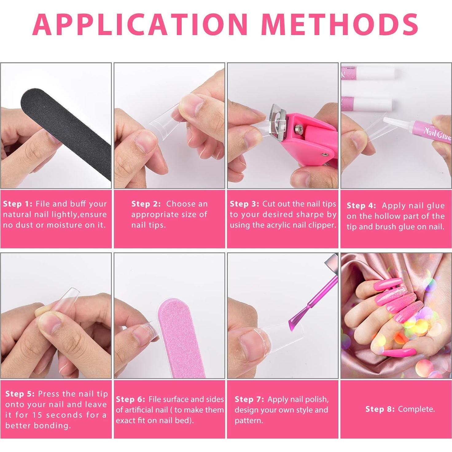 Juego de Puntas de Uñas Acrílicas Transparentes MORGLES 500 Pcs