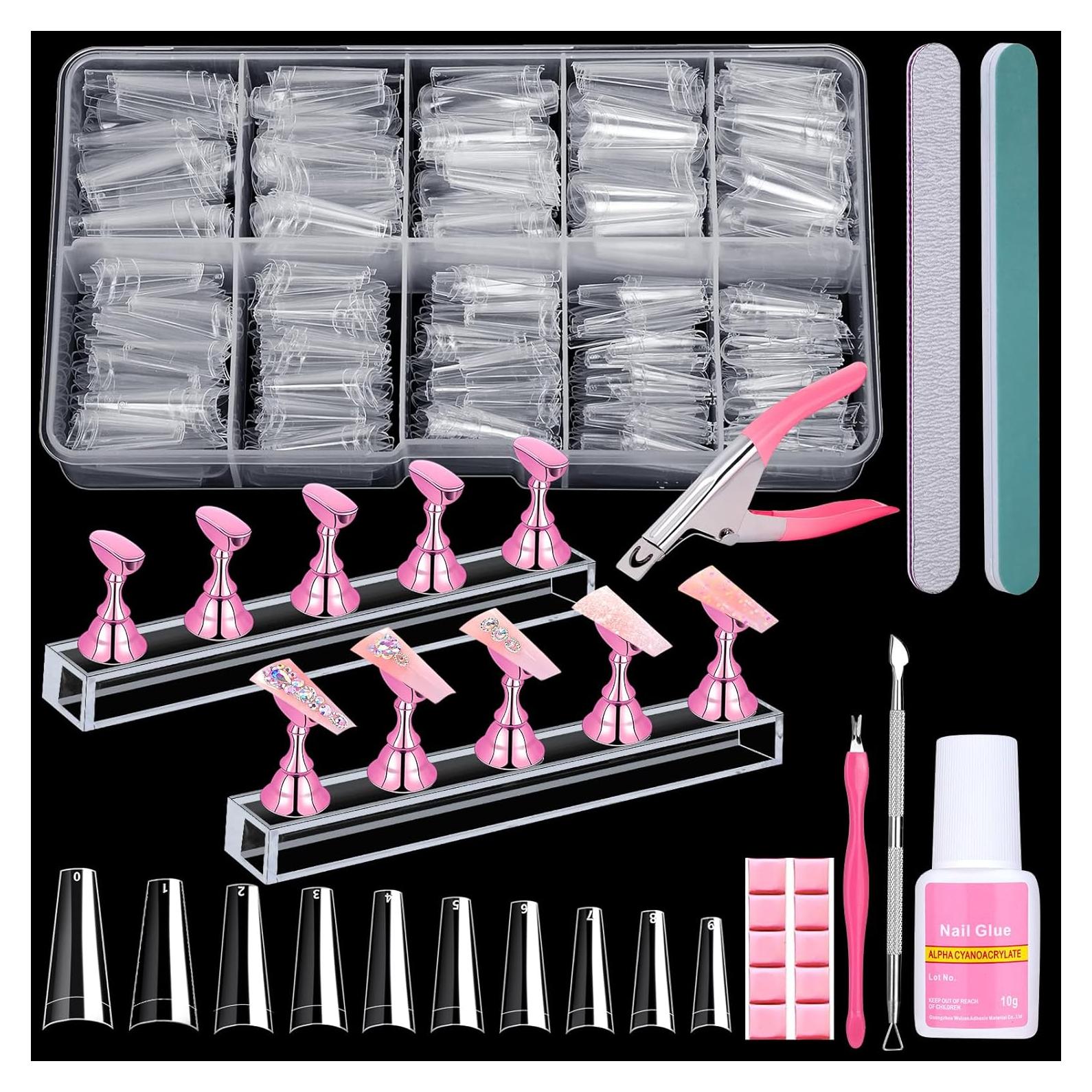 Juego de Tips de Uñas Coffin Transparentes Qinzave 600 Piezas