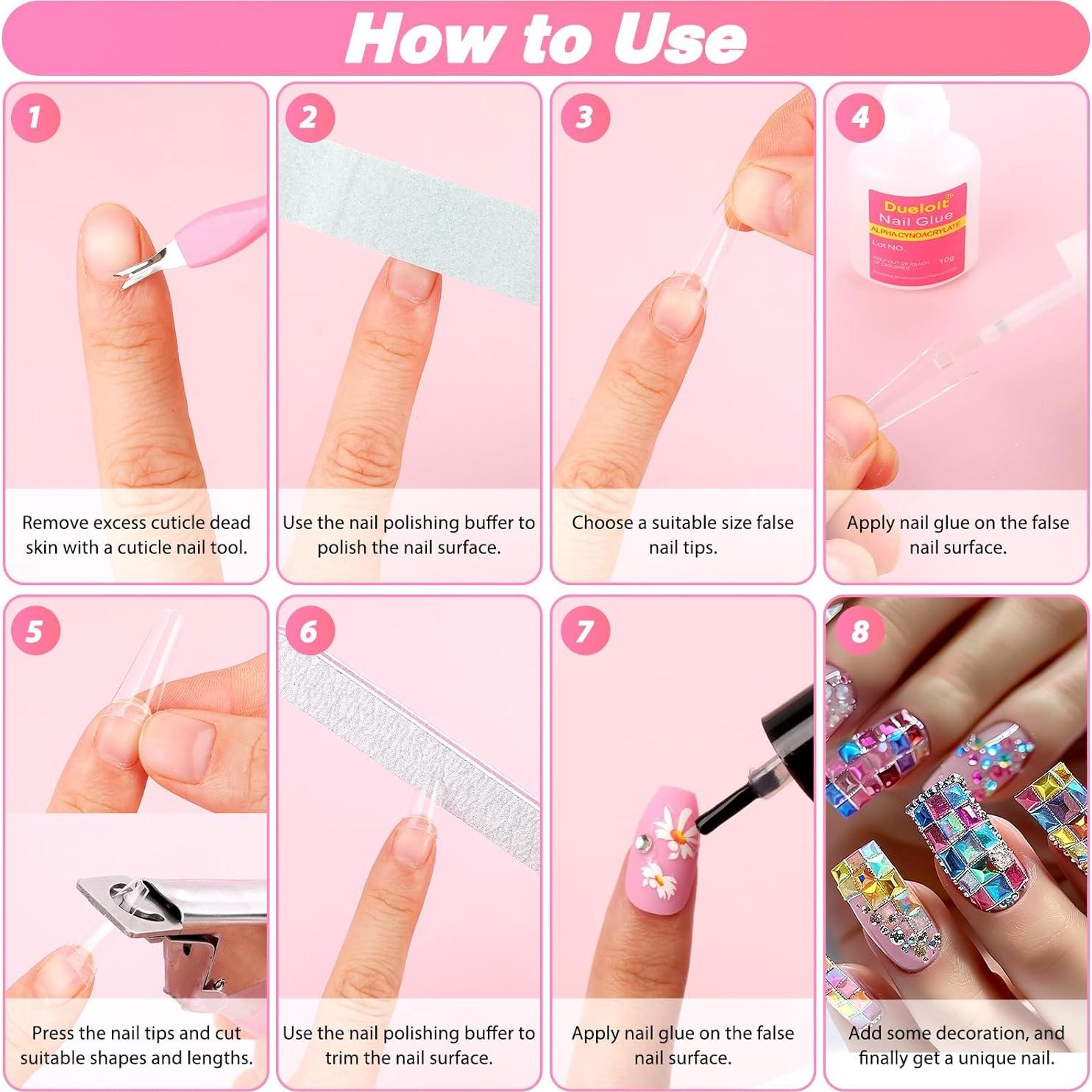 Juego de Tips de Uñas Coffin Transparentes Qinzave 600 Piezas