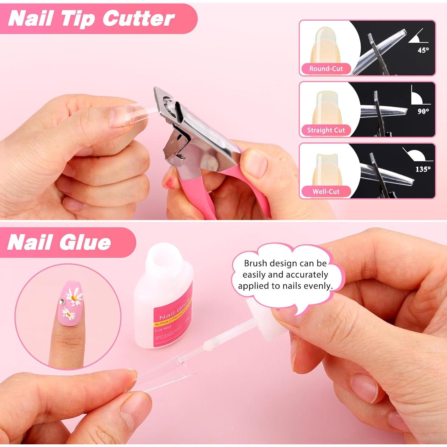 Juego de Tips de Uñas Coffin Transparentes Qinzave 600 Piezas