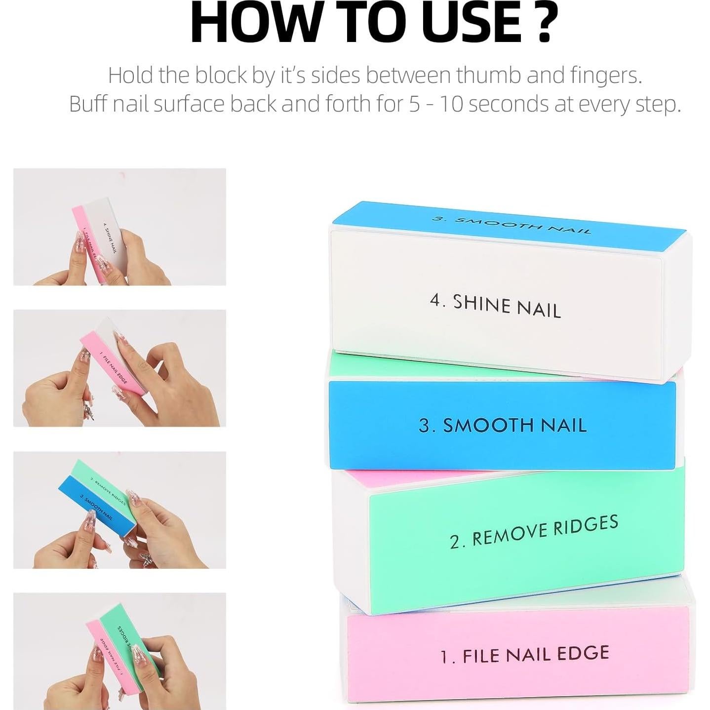 Bloques de Pulido de Uñas BTYMS - 10 Pcs 4 Vías