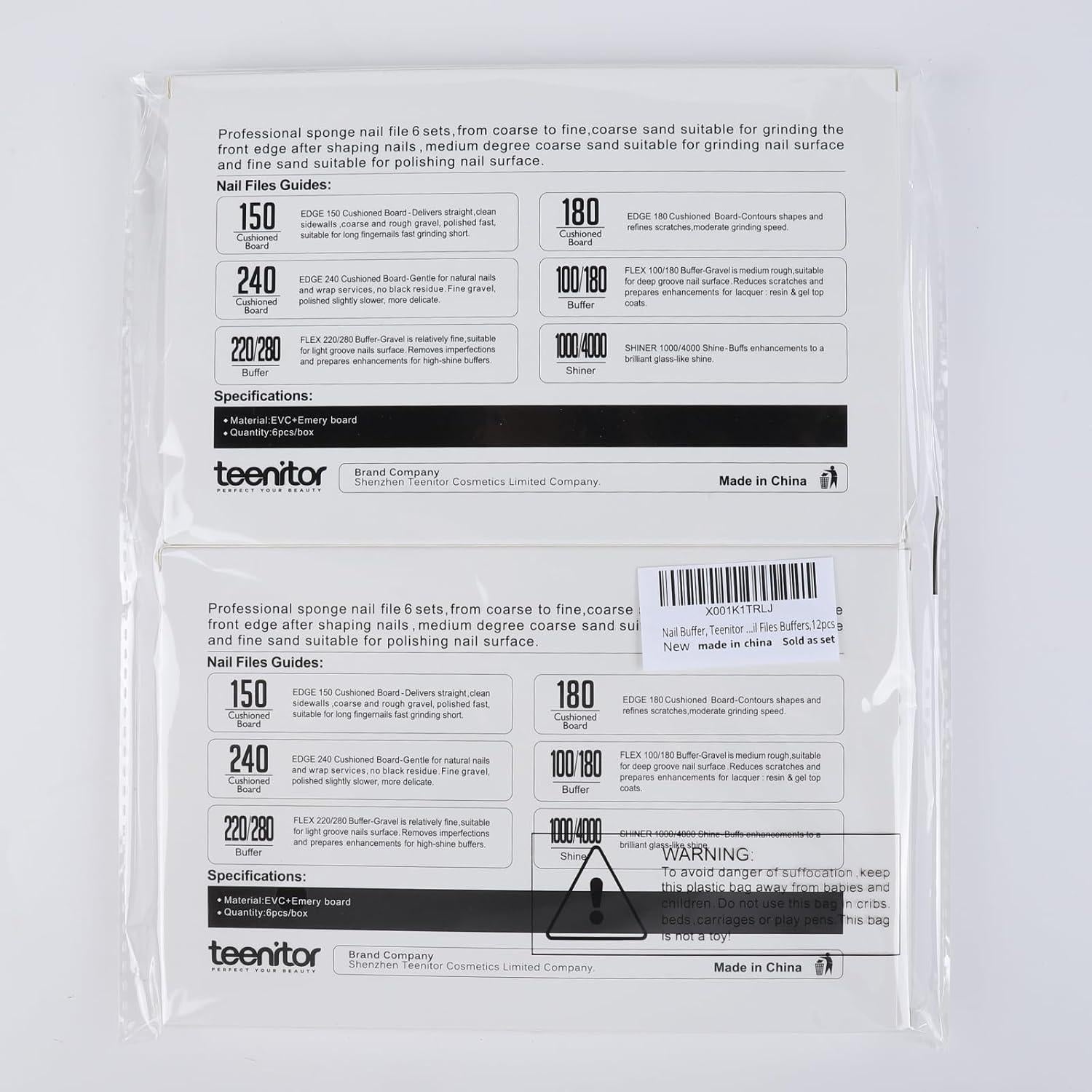 Conjunto de 12 Limas de Uñas Teenitor 100/180 Grano