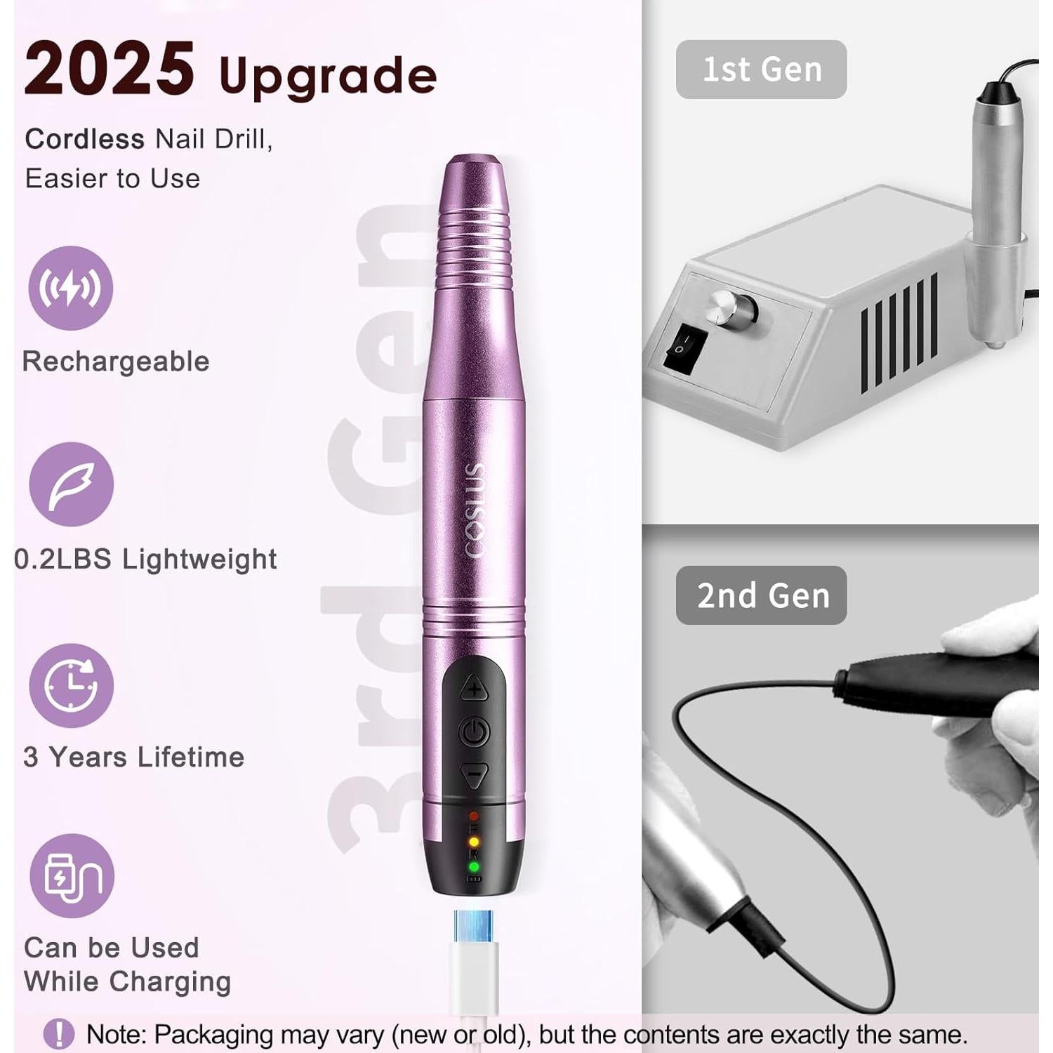 Taladro Eléctrico de Uñas Inalámbrico COSLUS C20 - 6 Puntas