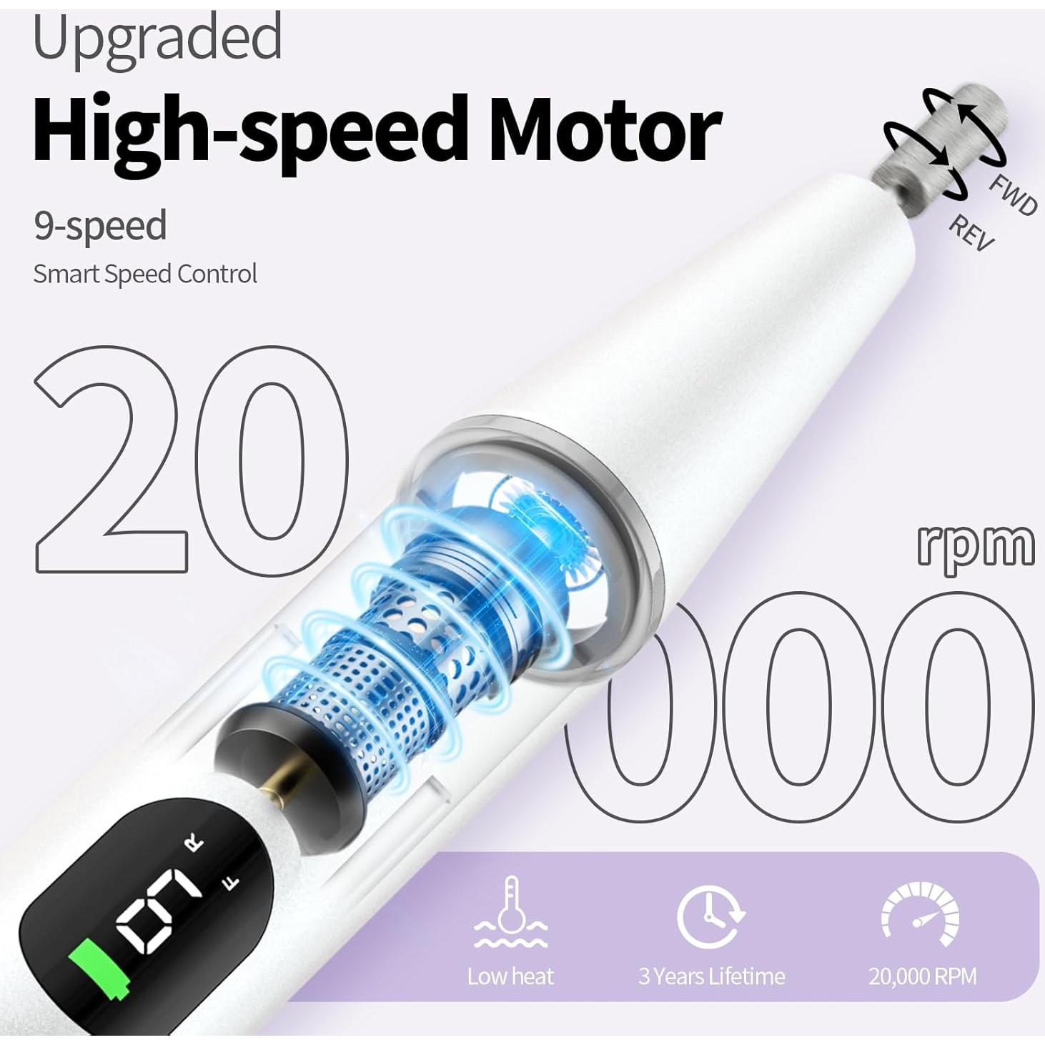 Taladro de Uñas Eléctrico Ccigedy 9 Velocidades Inalámbrico