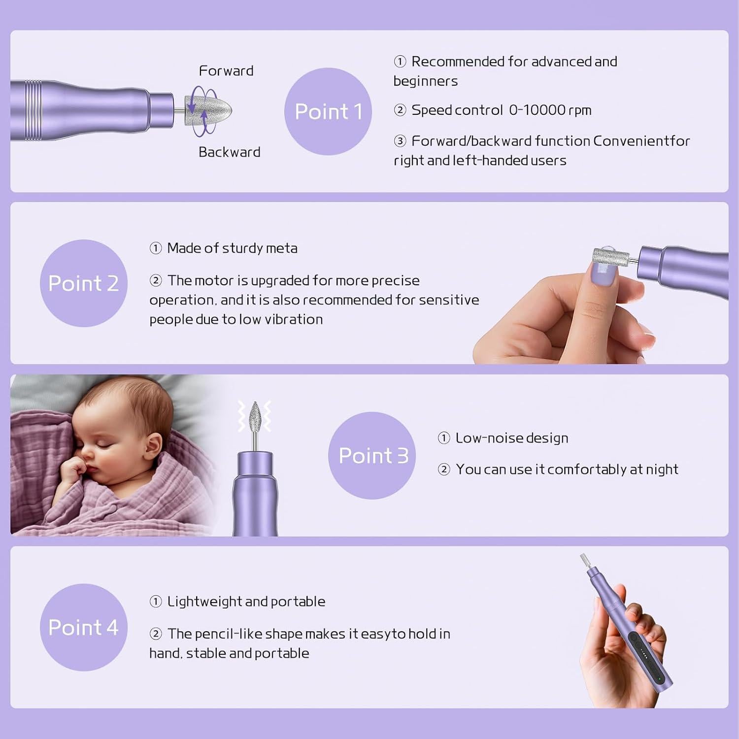 Juego de Taladro de Uñas Eléctrico ZARRSON 5 Velocidades