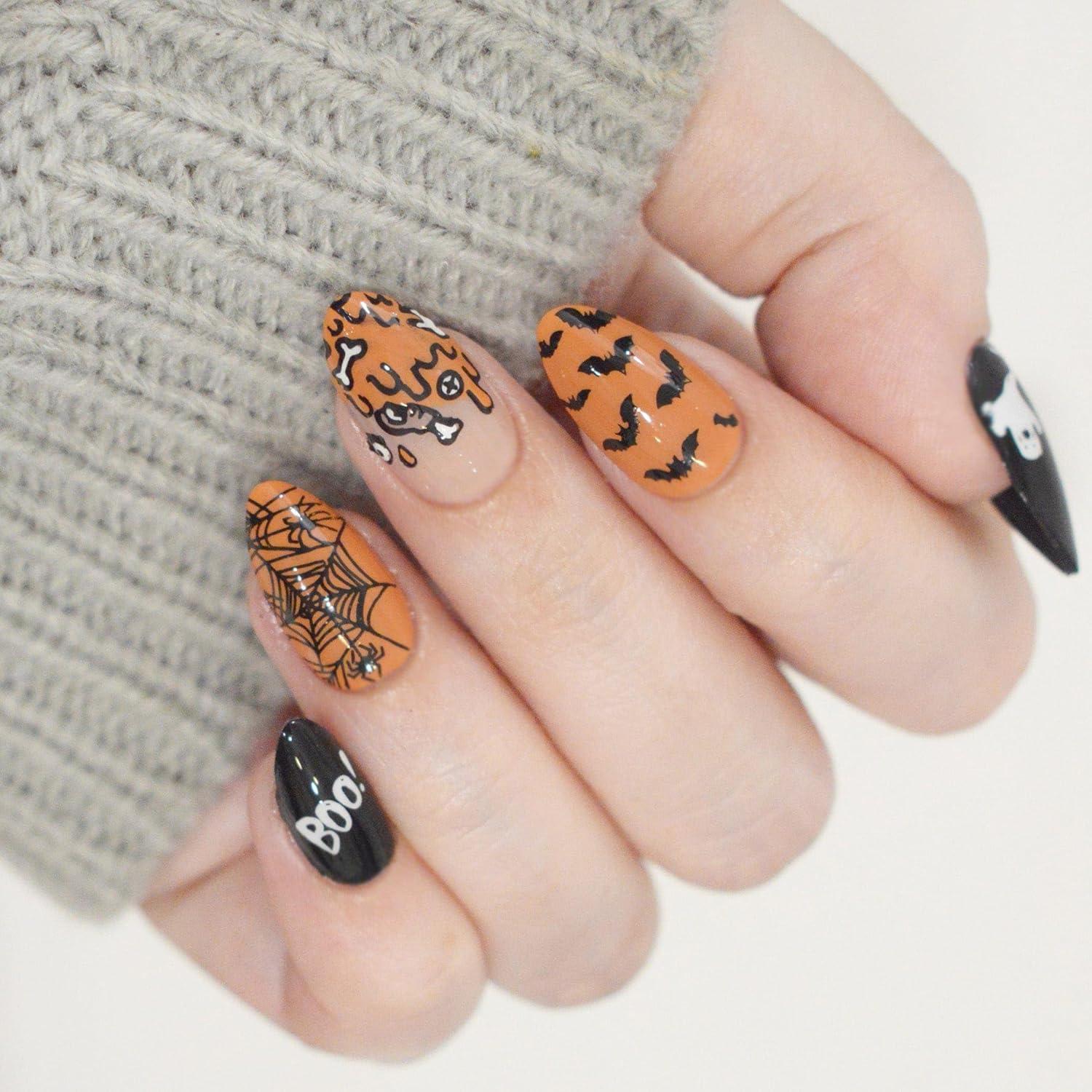Kit de Estampado de Uñas Halloween Maniology - Placa, Esmalte, Top Coat