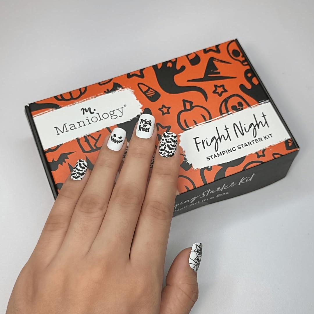Kit de Estampado de Uñas Halloween Maniology - Placa, Esmalte, Top Coat