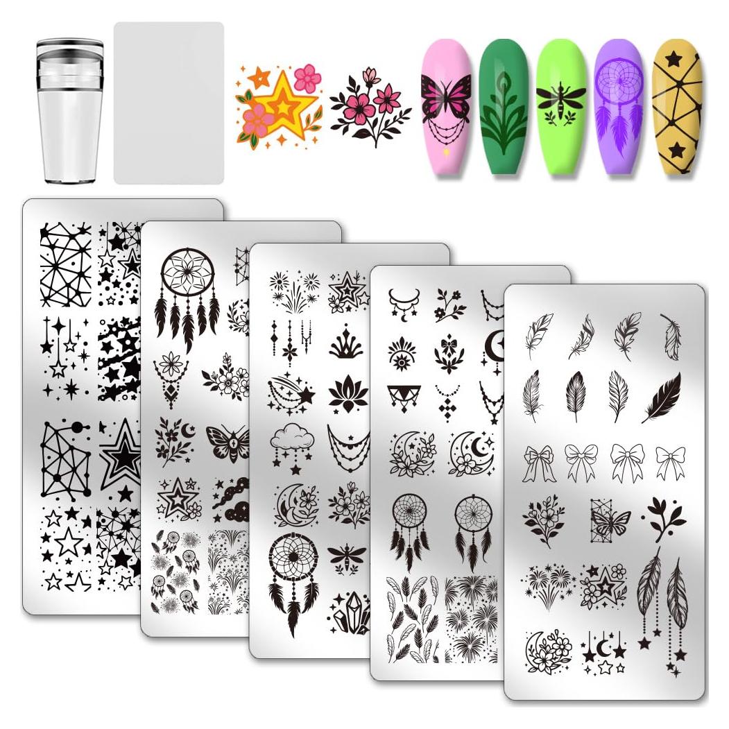 Kit de Estampado de Uñas PH PandaHall 5 Placas + Estampador