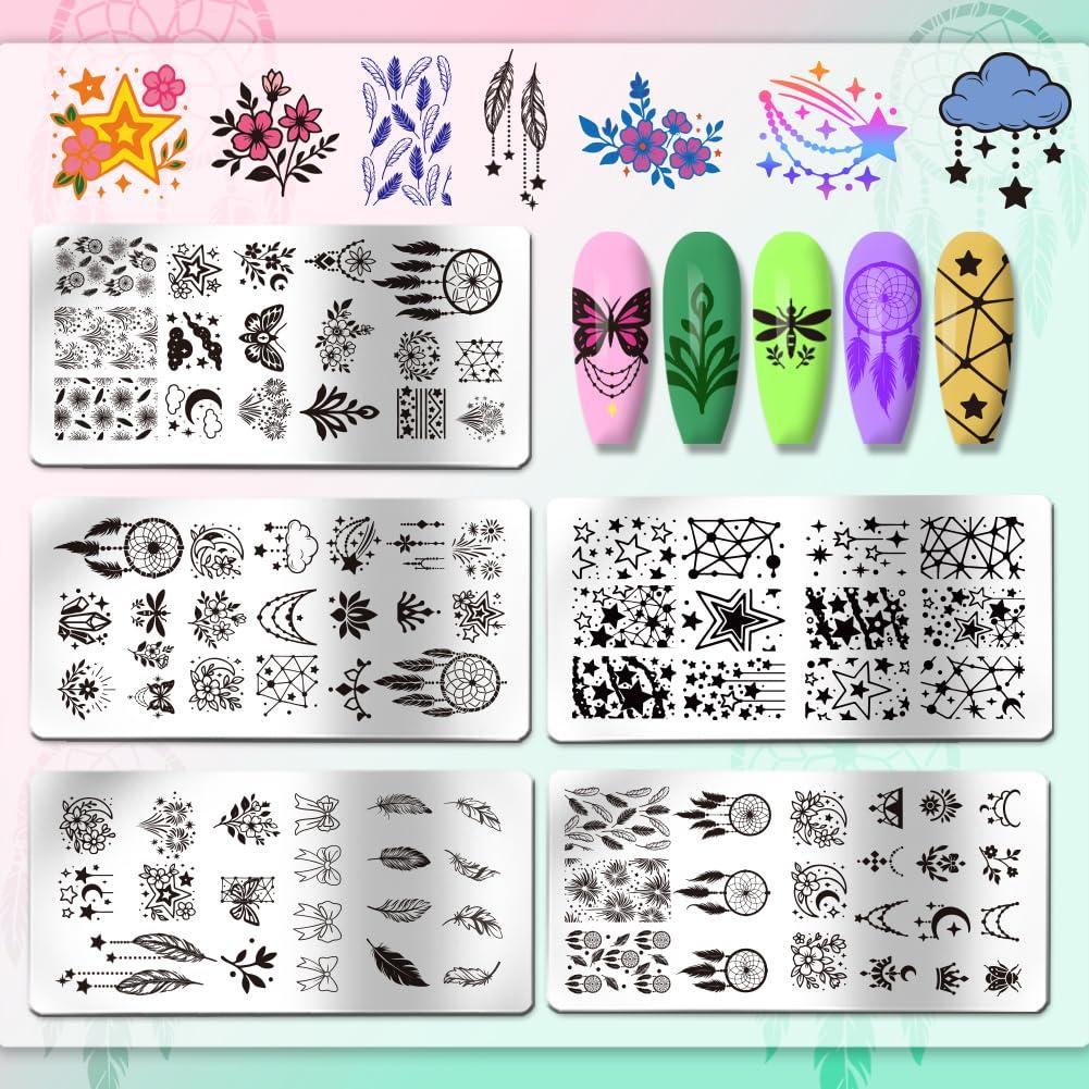 Kit de Estampado de Uñas PH PandaHall 5 Placas + Estampador