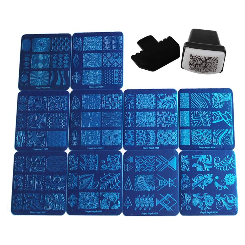 Kit de Estampado de Uñas Finger Angel 10 Placas + Estampador