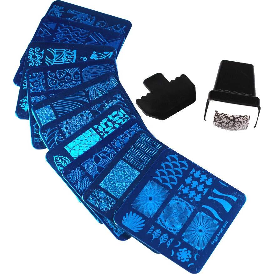 Kit de Estampado de Uñas Finger Angel 10 Placas + Estampador