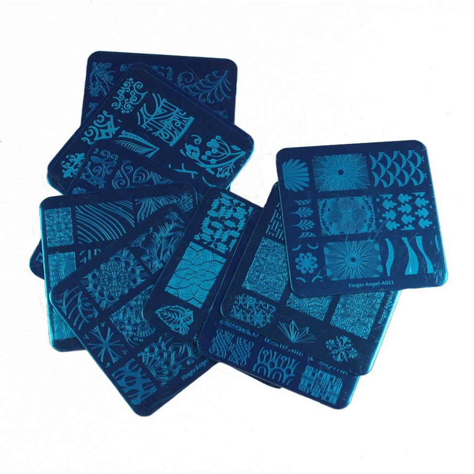 Kit de Estampado de Uñas Finger Angel 10 Placas + Estampador