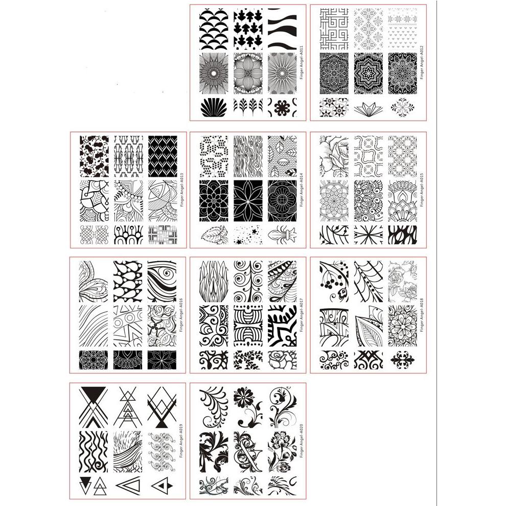 Kit de Estampado de Uñas Finger Angel 10 Placas + Estampador