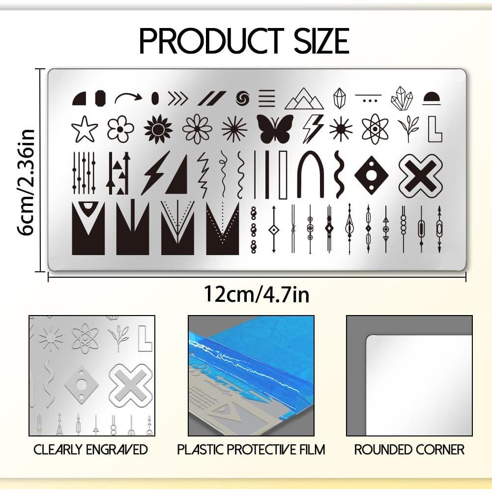 Set de 3 Placas de Estampado de Uñas UNICRAFTALE 12x6cm